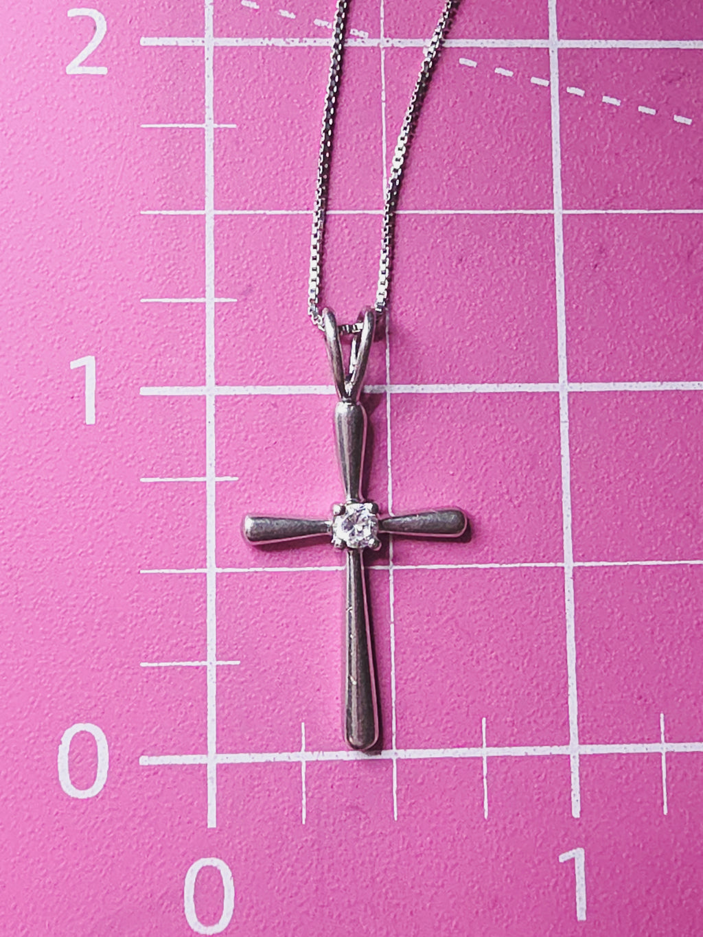 Sterling Silver Cross Pendant Boxchain Necklace with CZ Accent - 20 Inch
