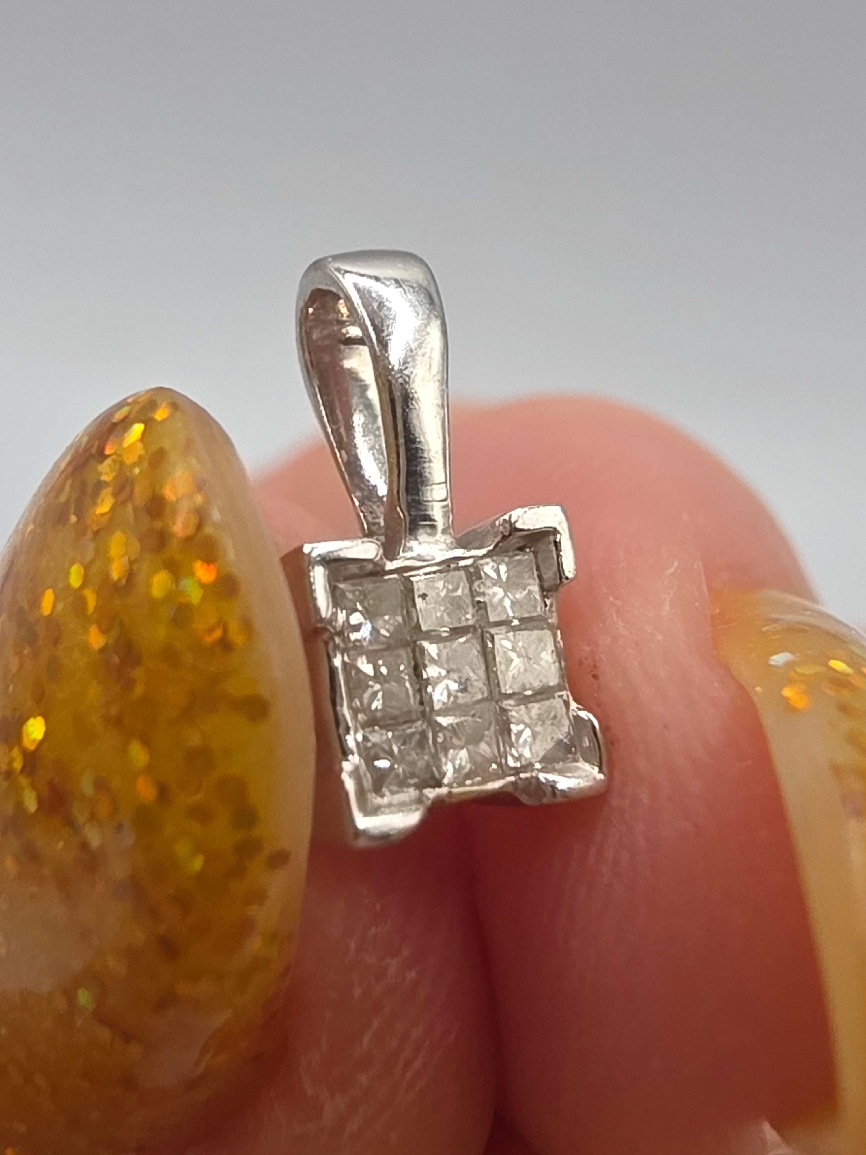 Solid 14K White Gold Nine Diamond Square Cluster Pendant WGD World Gold Diamond
