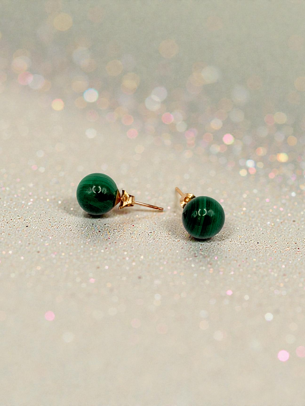 Solid 14K Yellow Gold Stud Earrings with Round Cut Jade