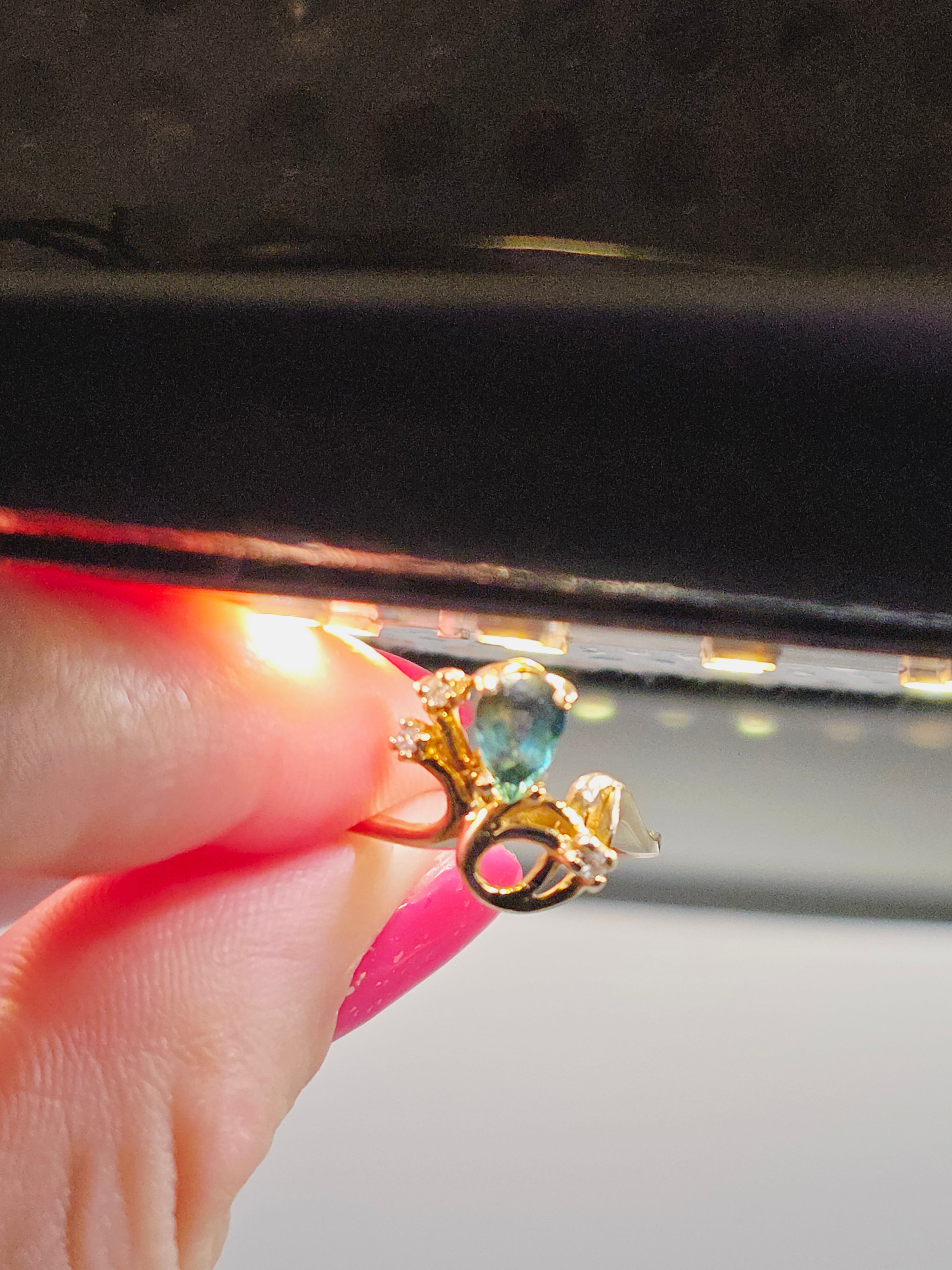 Solid 10K Gold Ring with Pear-Cut Blue Sapphire & Diamond Accents – Size 5.75