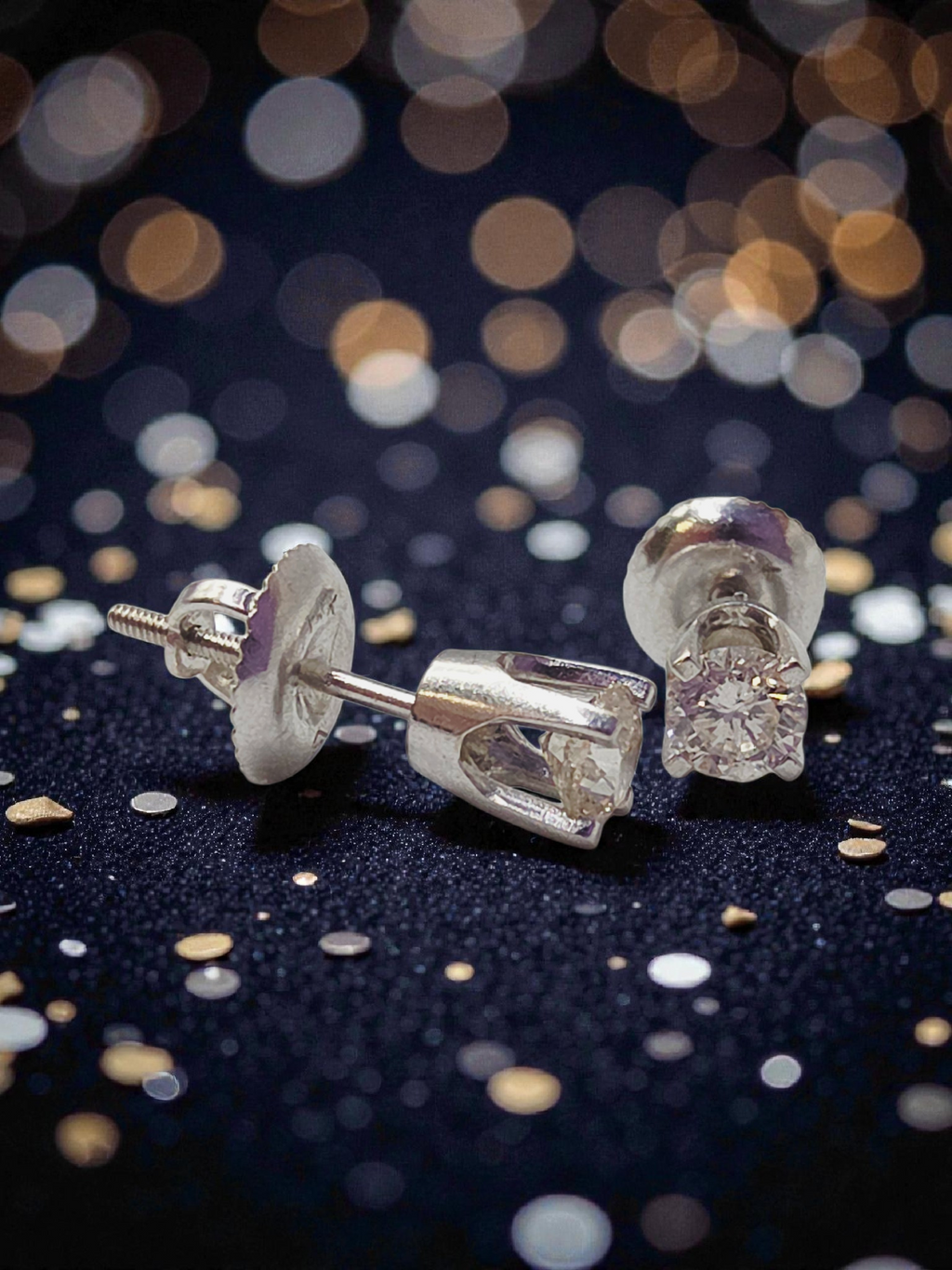 Solid 14K White Gold Diamond Stud Earrings with Screwbacks