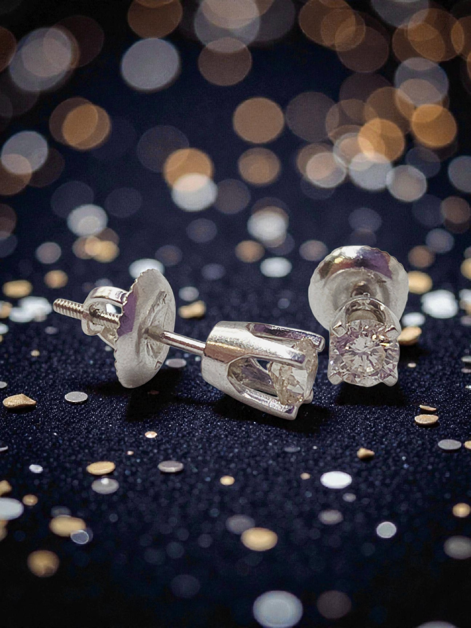 Solid 14K White Gold Diamond Stud Earrings with Screwbacks