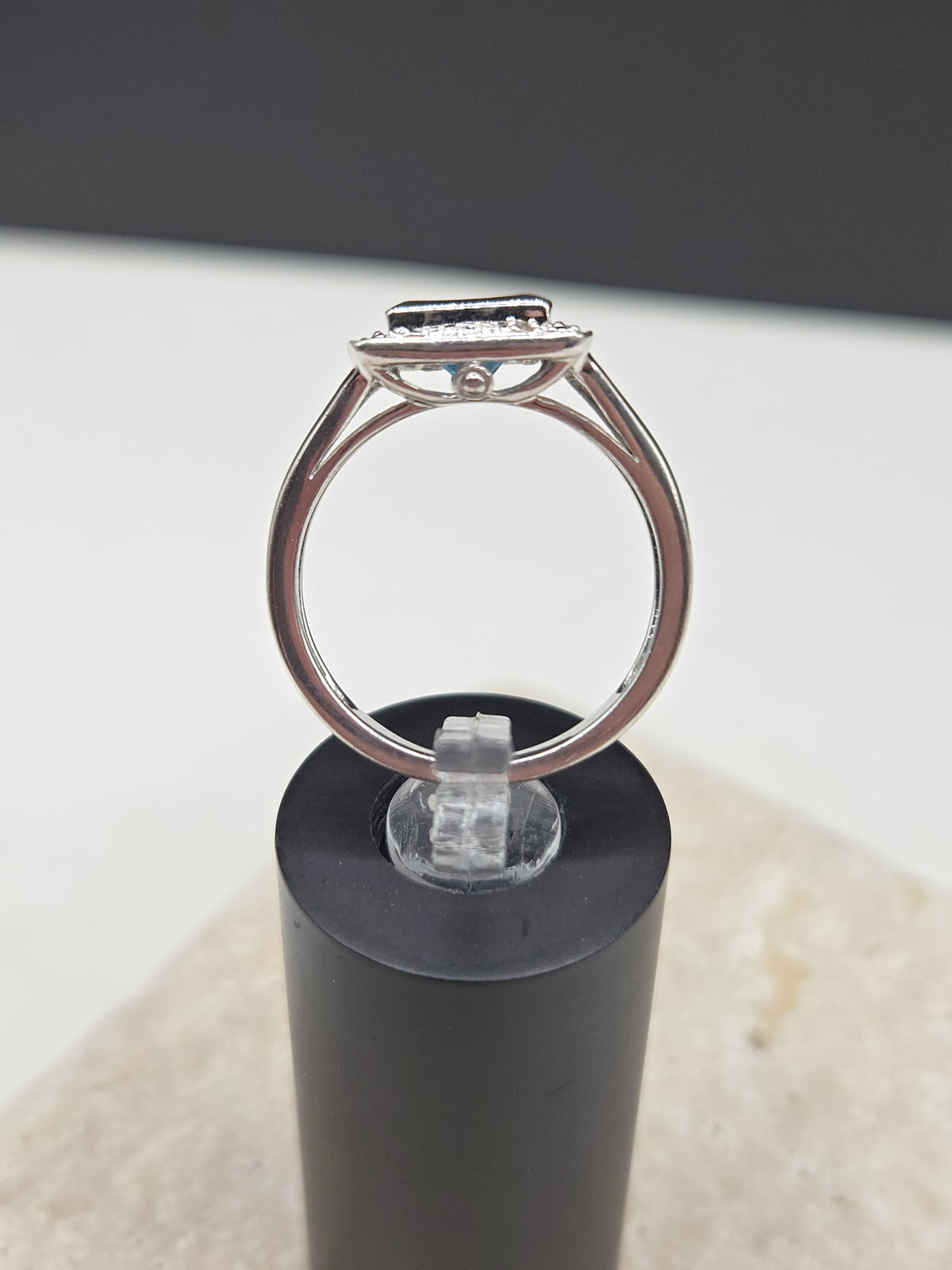 Vintage Pierre Meunier 925 Sterling Silver Blue Topaz Diamond Halo Ring – Size 7