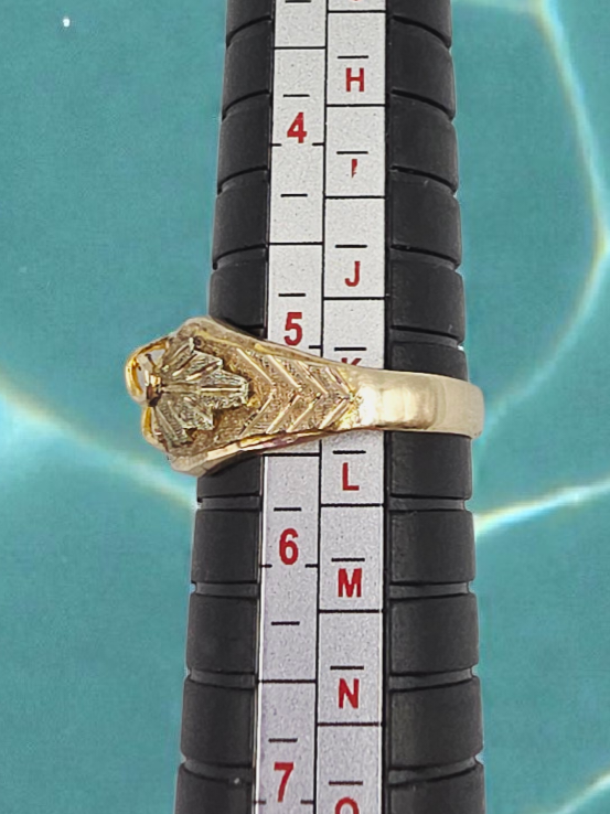 Black Hill Solid 10K Yellow Gold Ring with Tri-Color Grape Leaf Accents Sz 5.25