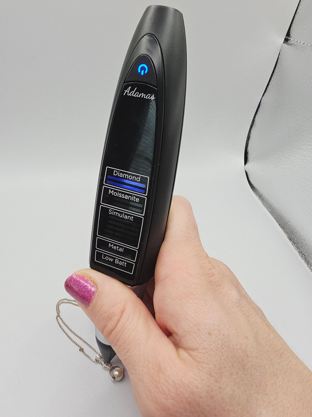 Solid 14K White Gold Necklace with Pearl & Diamond Pendant - 15 Inch