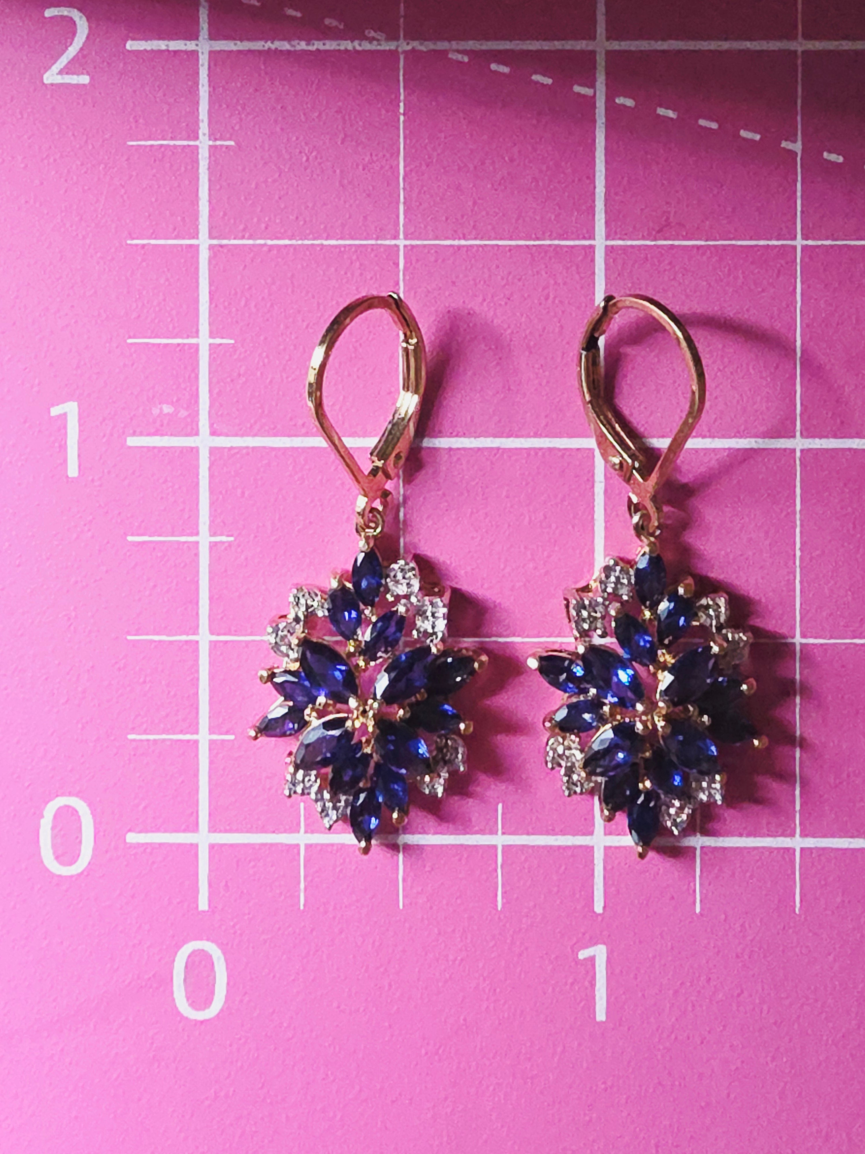 925 Sterling Silver Gold Vermeil Earrings with Blue Sapphire & Diamond Cluster