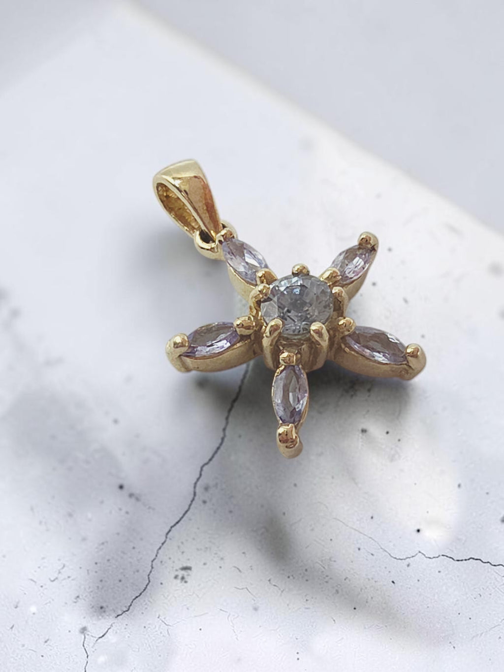 Solid 10K Yellow Gold Star Pendant with Blue Topaz and Tanzanite