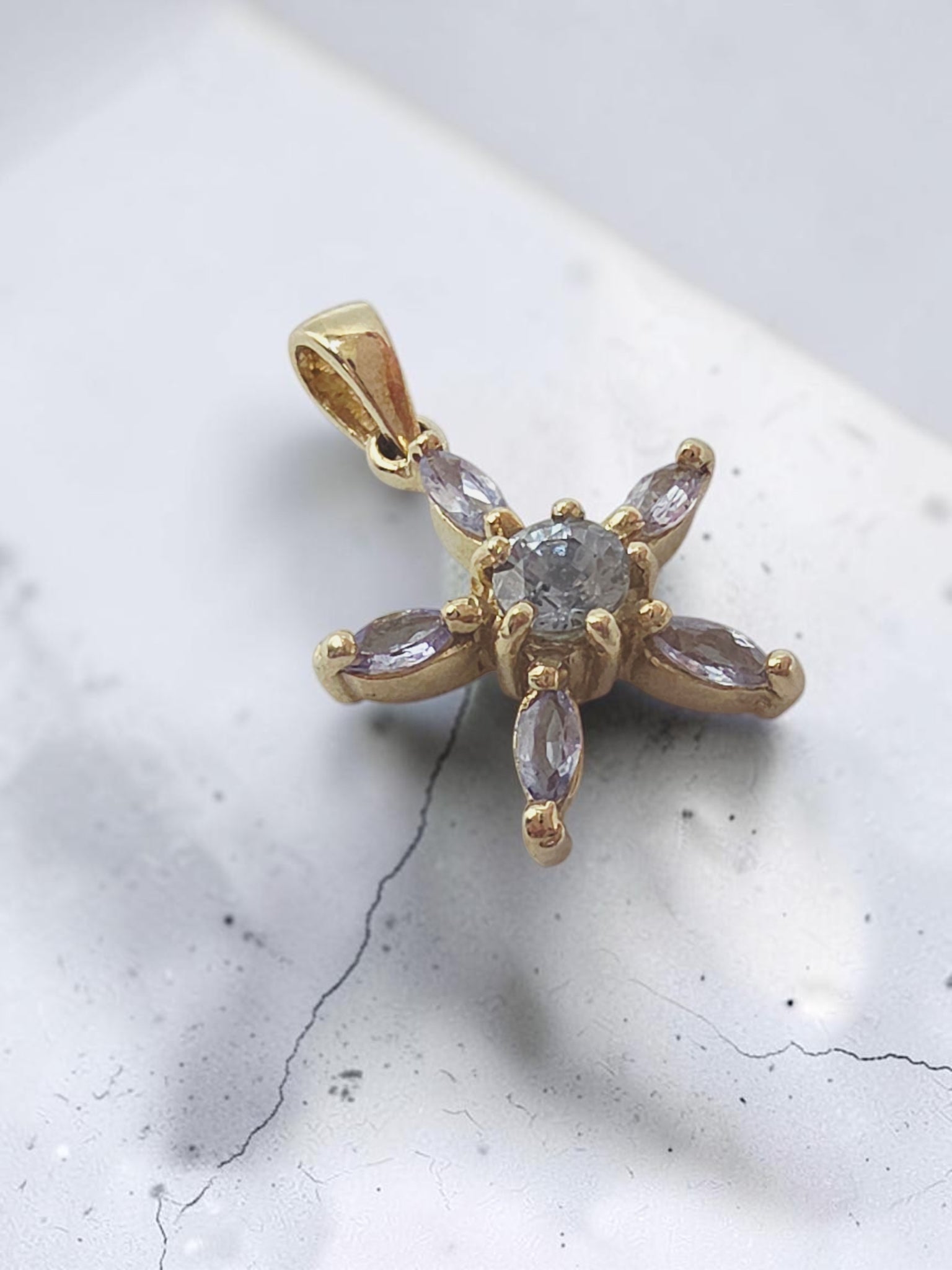 Solid 10K Yellow Gold Star Pendant with Blue Topaz and Tanzanite