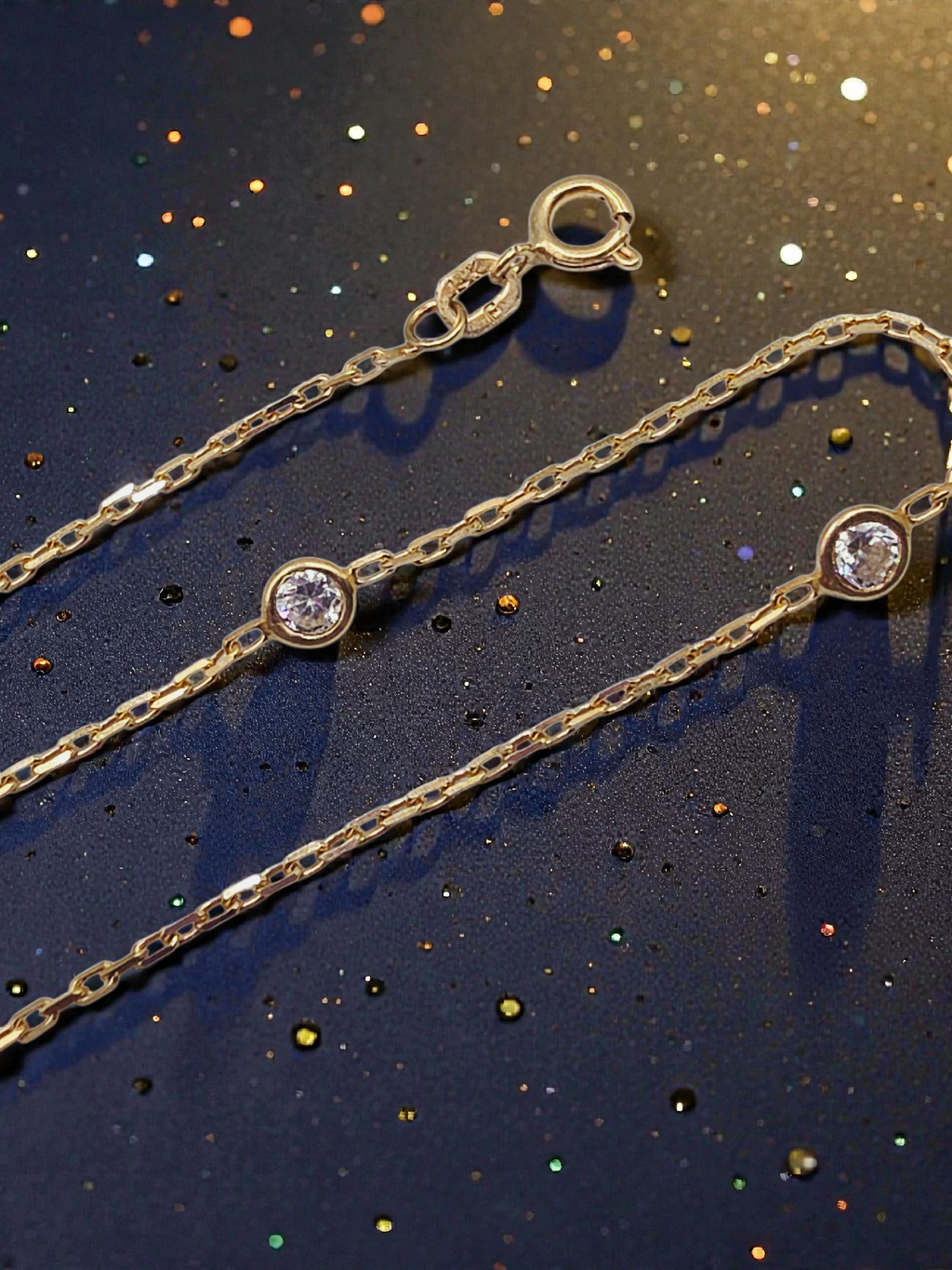 Solid 14K Yellow Gold Chain Bracelet with CZ Accents - 8.5 Inch