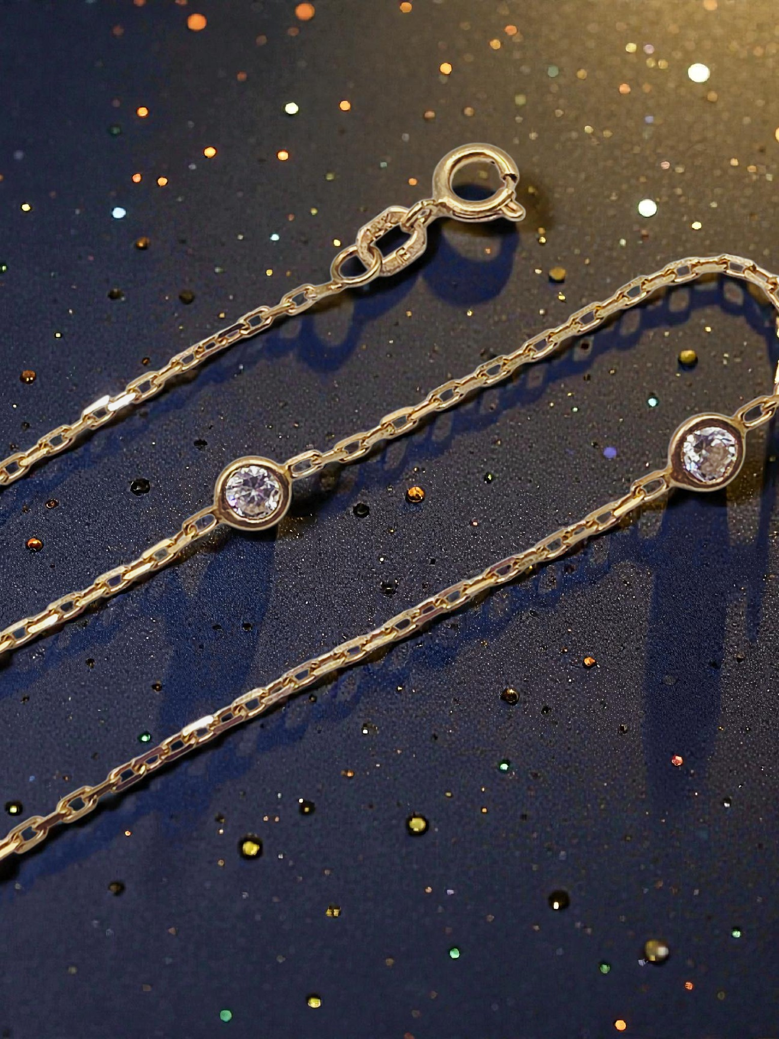 Solid 14K Yellow Gold Chain Bracelet with CZ Accents - 8.5 Inch