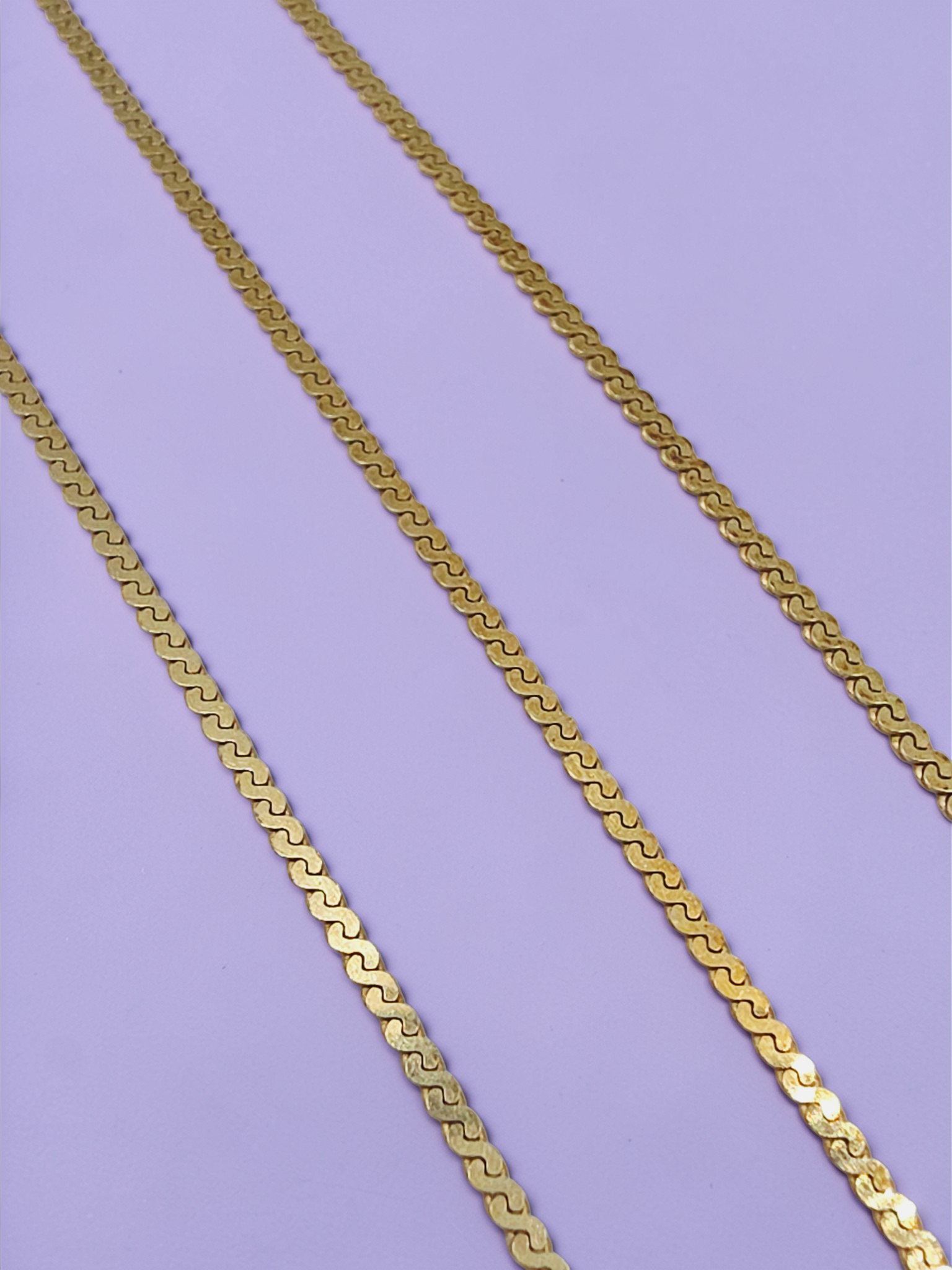 Solid 14K Yellow Gold S-Link Serpentine Chain Necklace - 15 Inch
