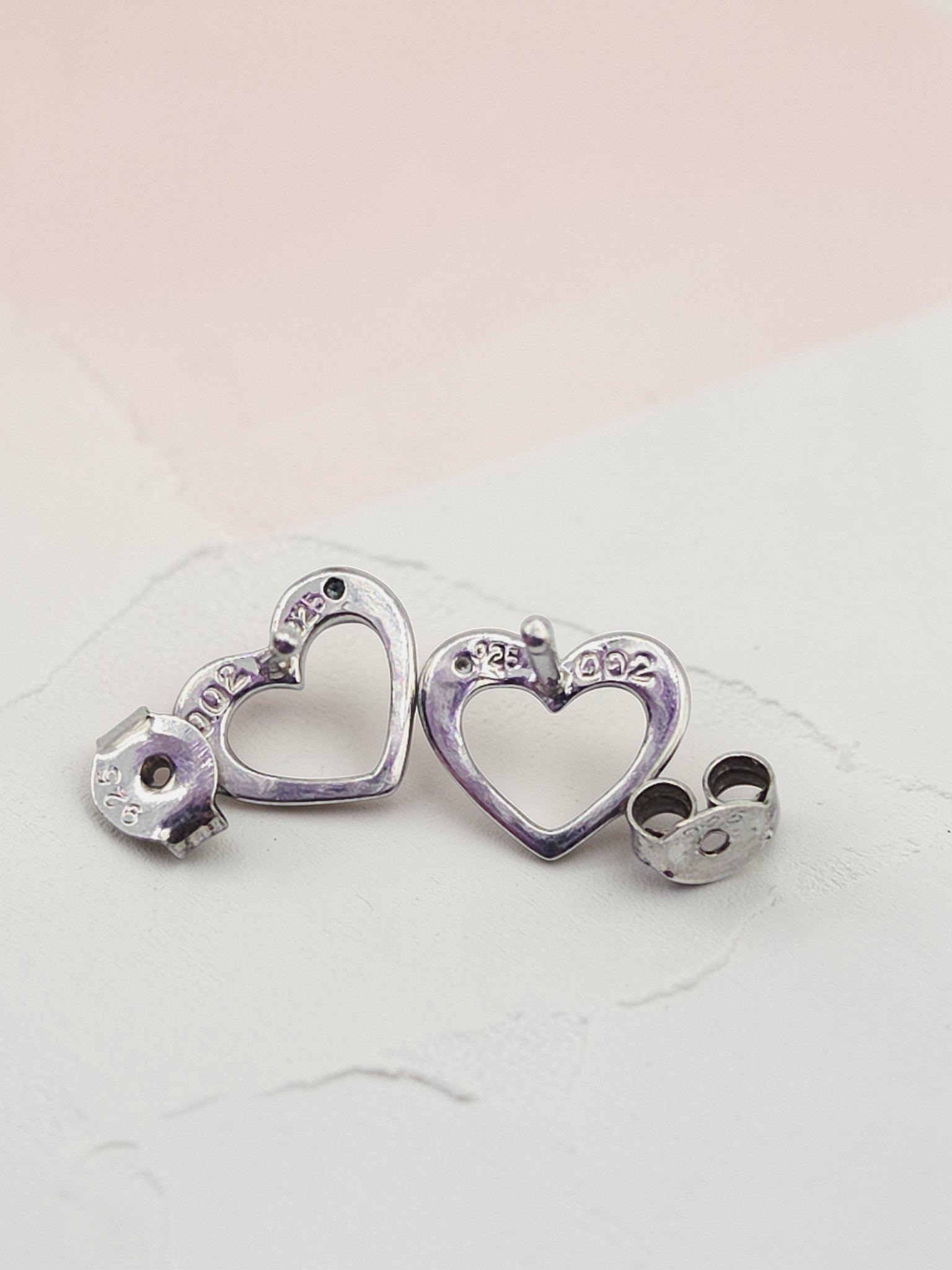 925 Sterling Silver Heart Stud Earring with Melee Diamond Accents