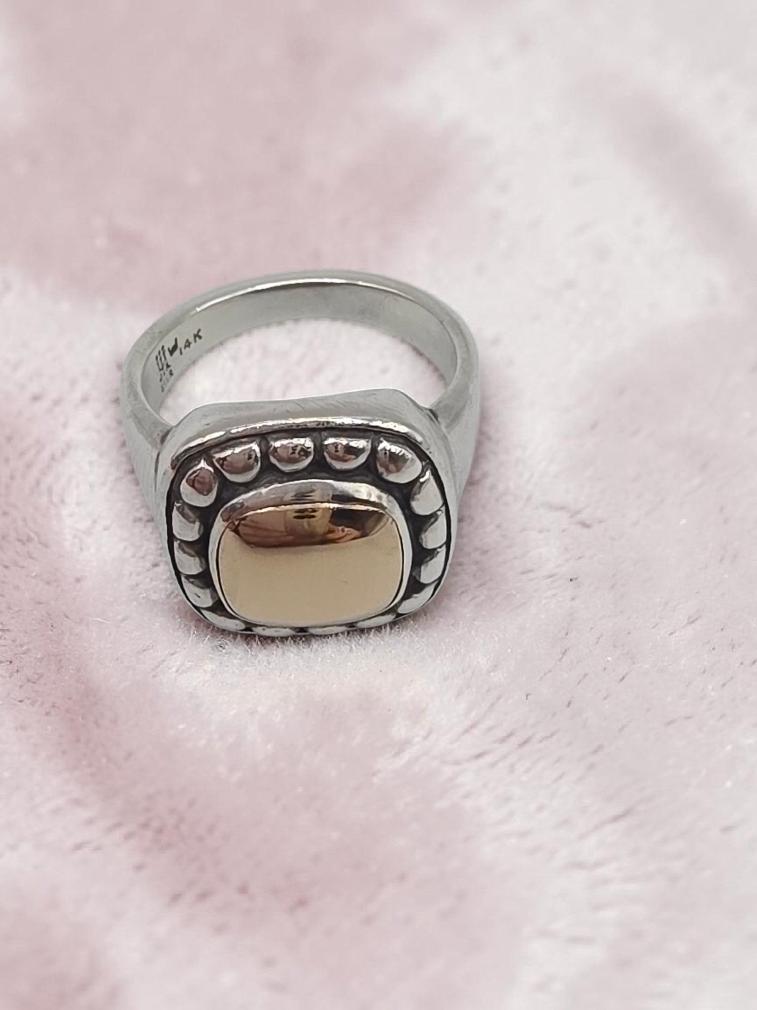 James Avery Beaded Dome Ring in Sterling Silver & 14K Gold - RETIRED - Size 6.5