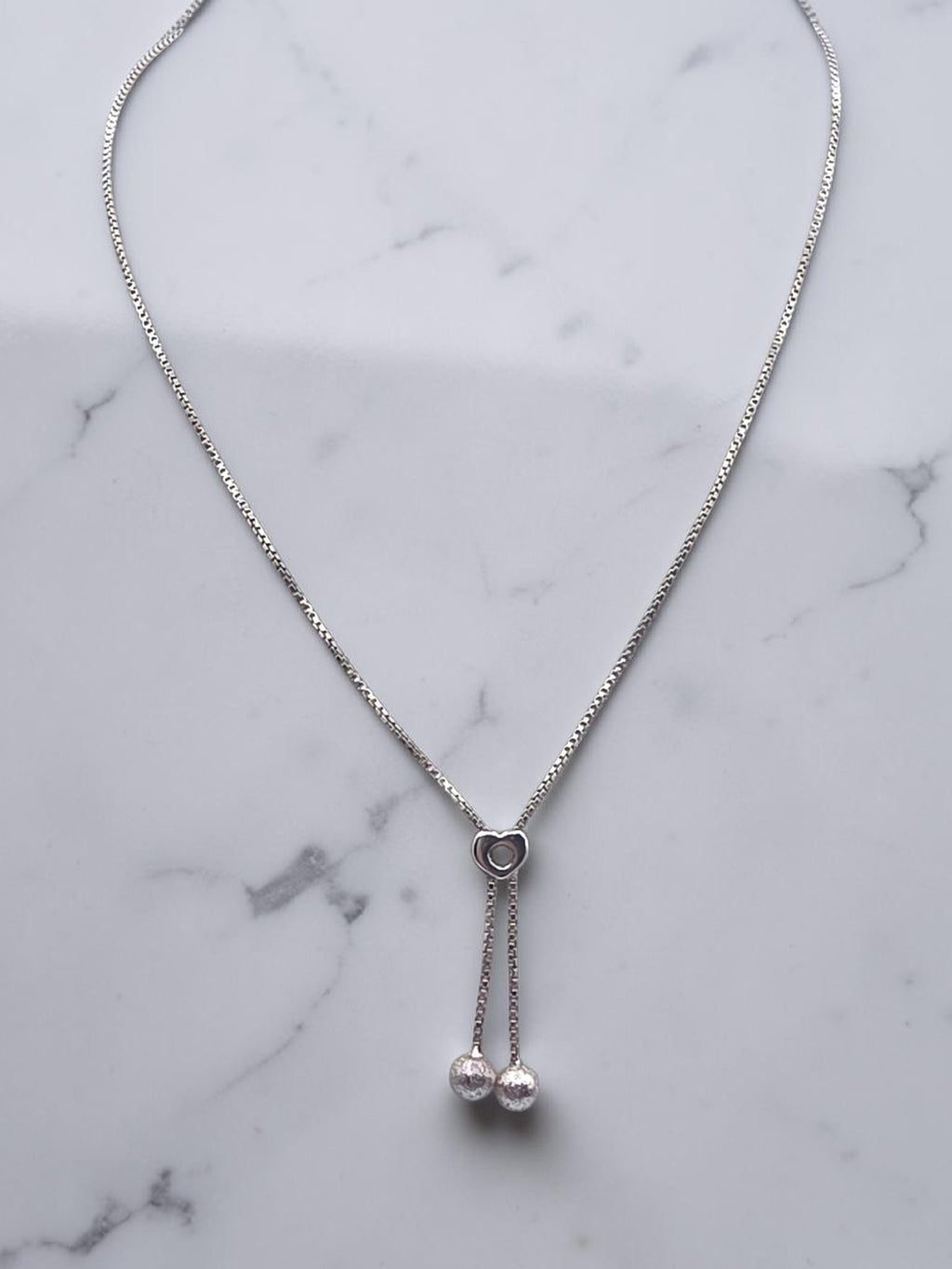 Sterling Silver Necklace with Heart and Tassels - 16 Inch - ITALY