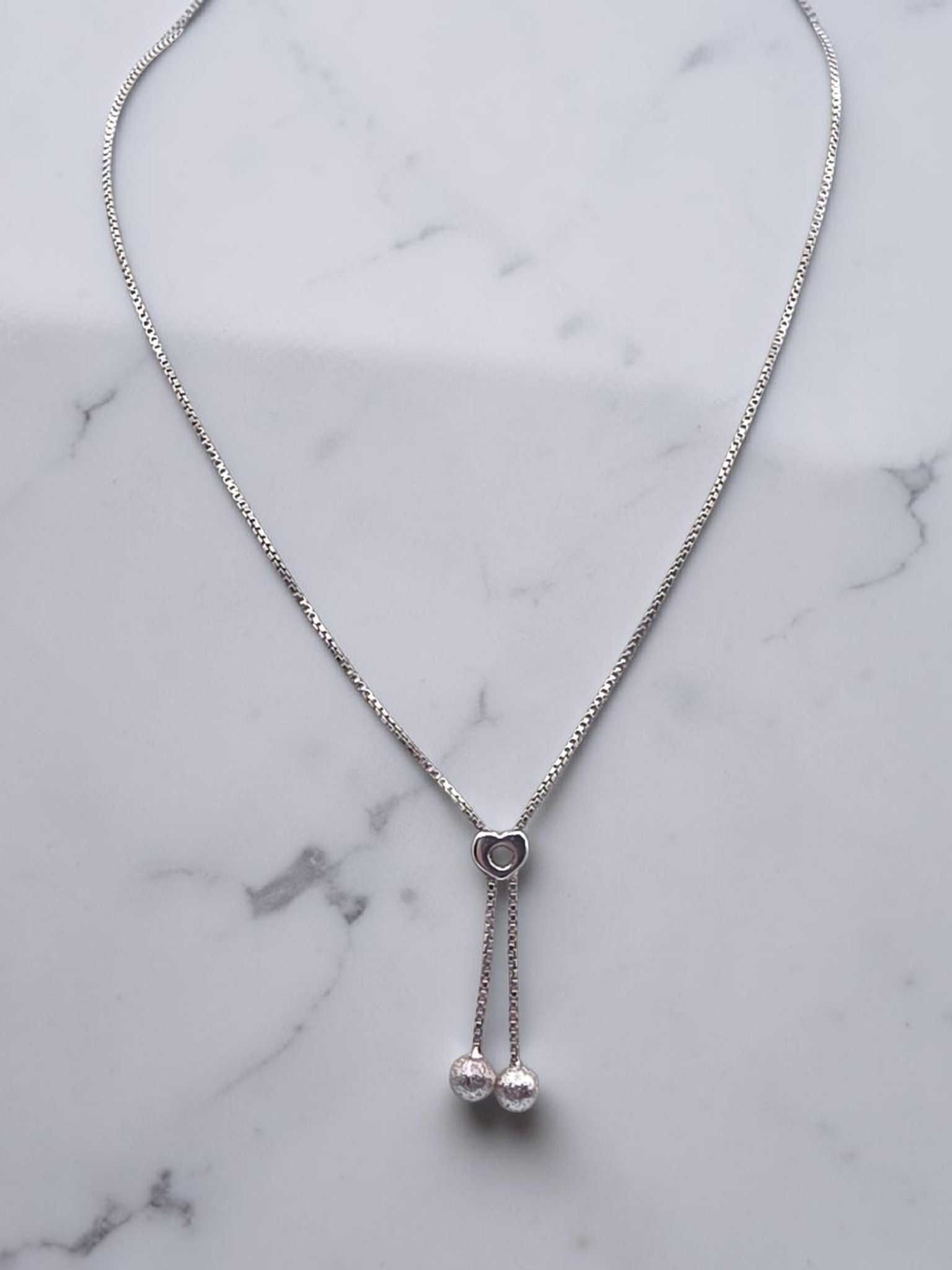 Sterling Silver Necklace with Heart and Tassels - 16 Inch - ITALY