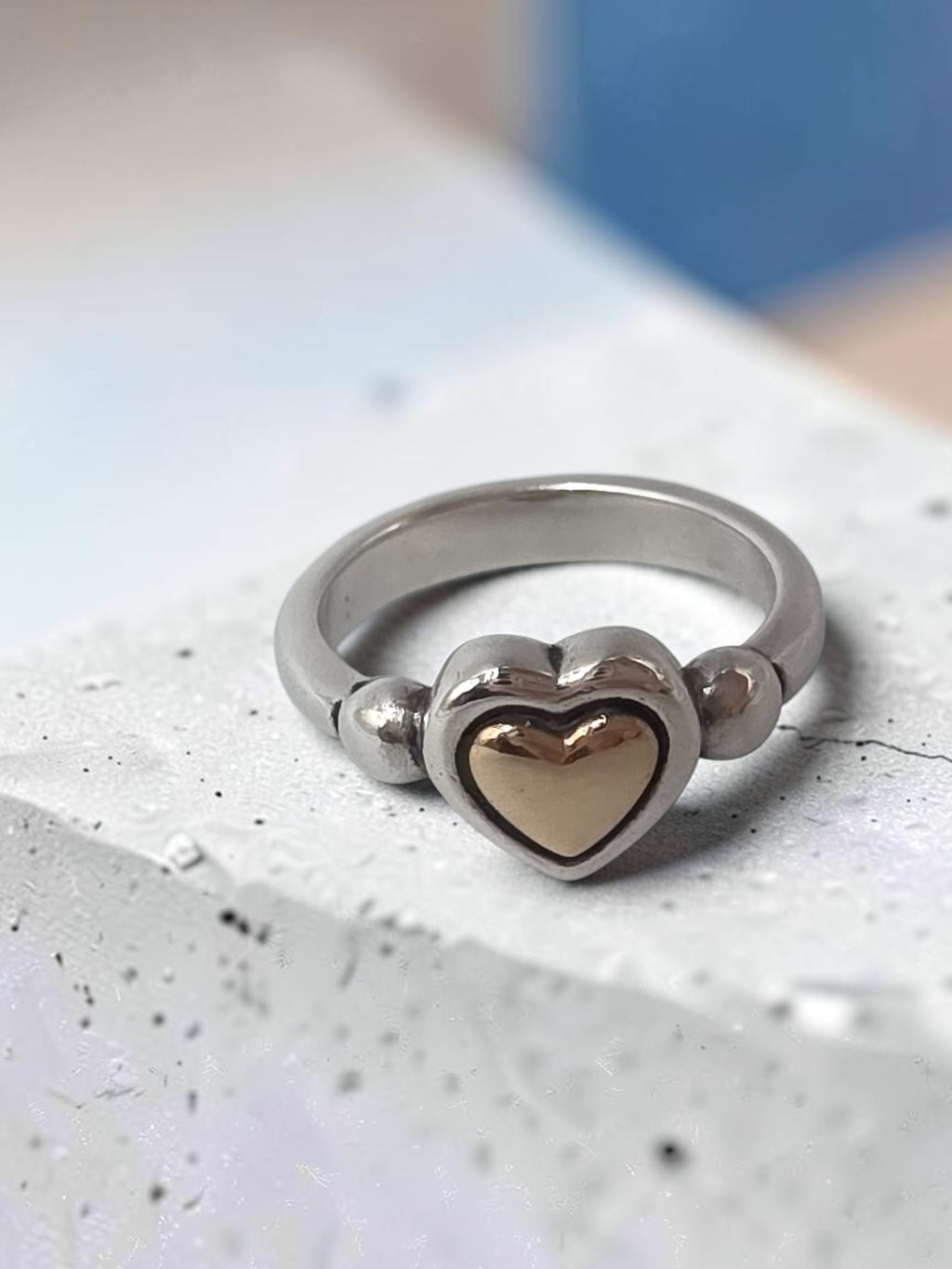 RETIRED James Avery True Love 14K Gold Heart Sterling Silver Ring - Size 6