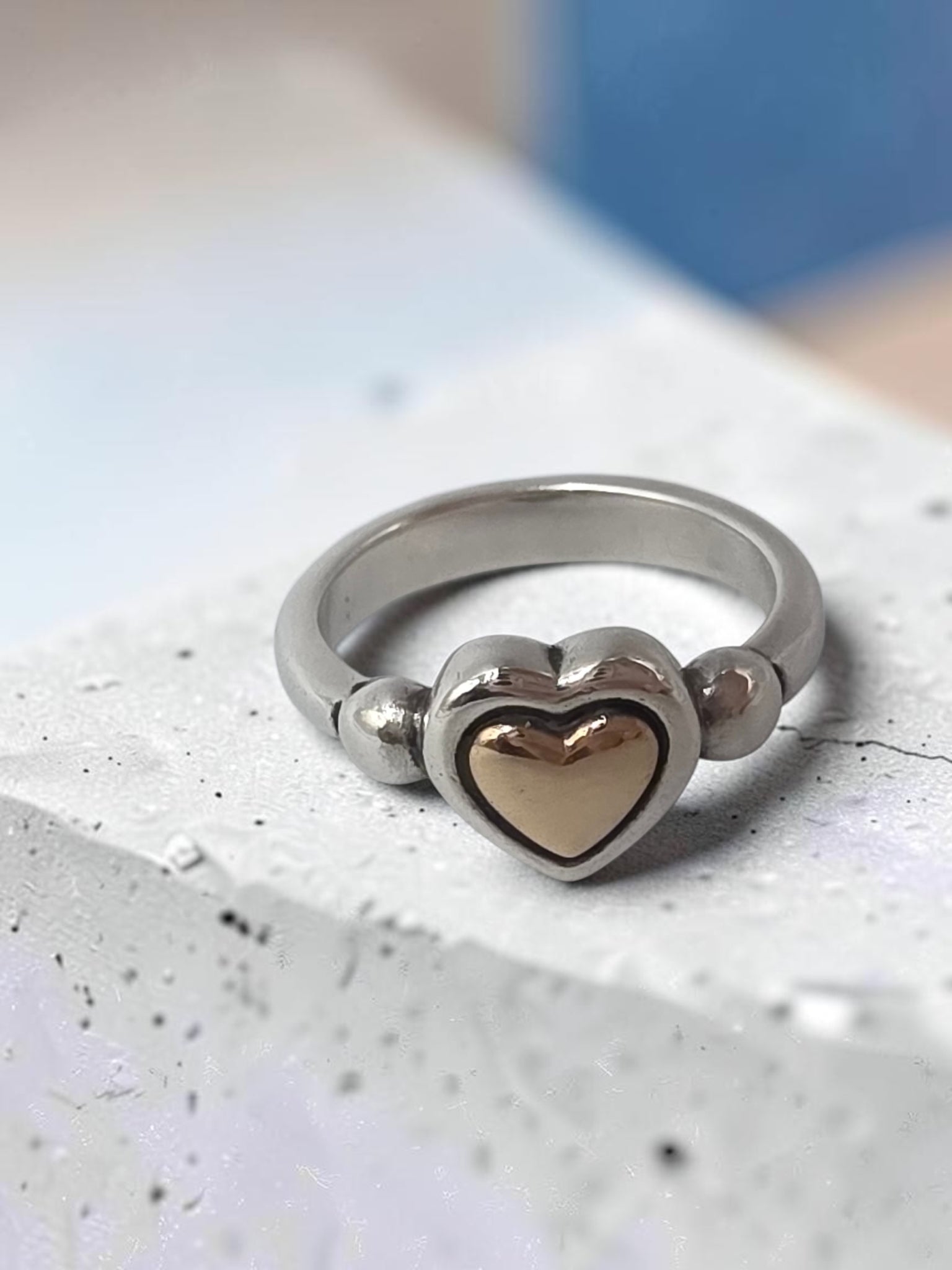 RETIRED James Avery True Love 14K Gold Heart Sterling Silver Ring - Size 6
