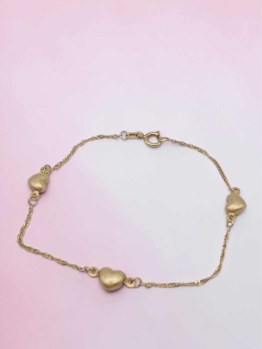 Royal Chain Inc. Solid 14K Yellow Gold Bracelet with 3D Hearts - 6 Inch