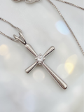 Sterling Silver Cross Pendant Boxchain Necklace with CZ Accent - 20 Inch
