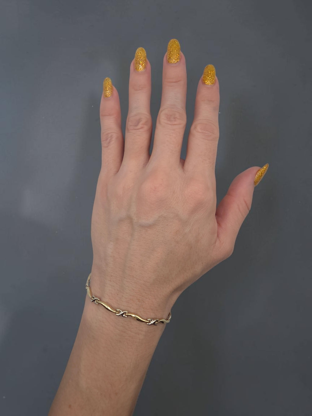Solid 10K Two Tone Gold Criss Cross X Link Wave Station Bracelet 7.25 Inch