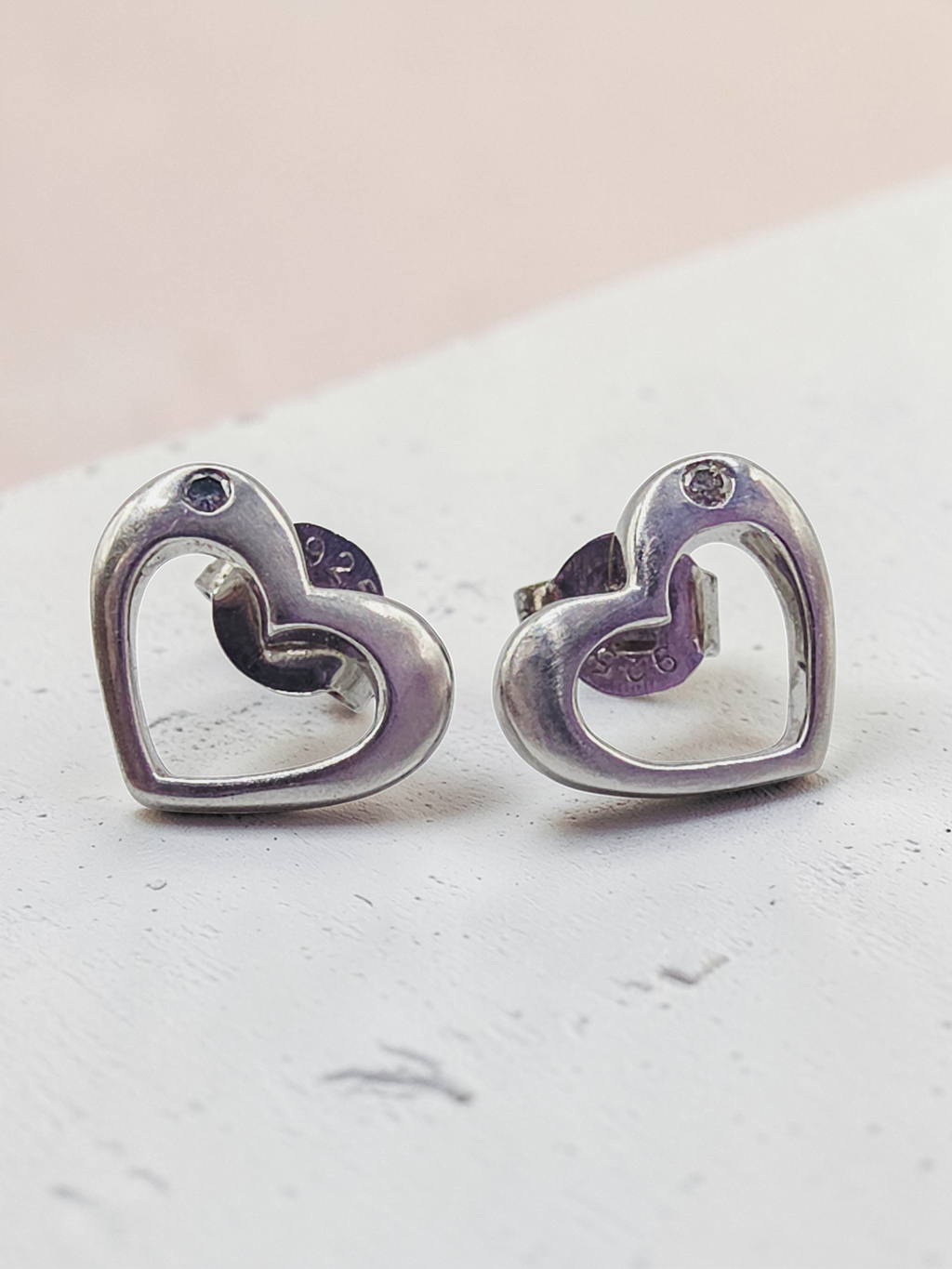 925 Sterling Silver Heart Stud Earring with Melee Diamond Accents