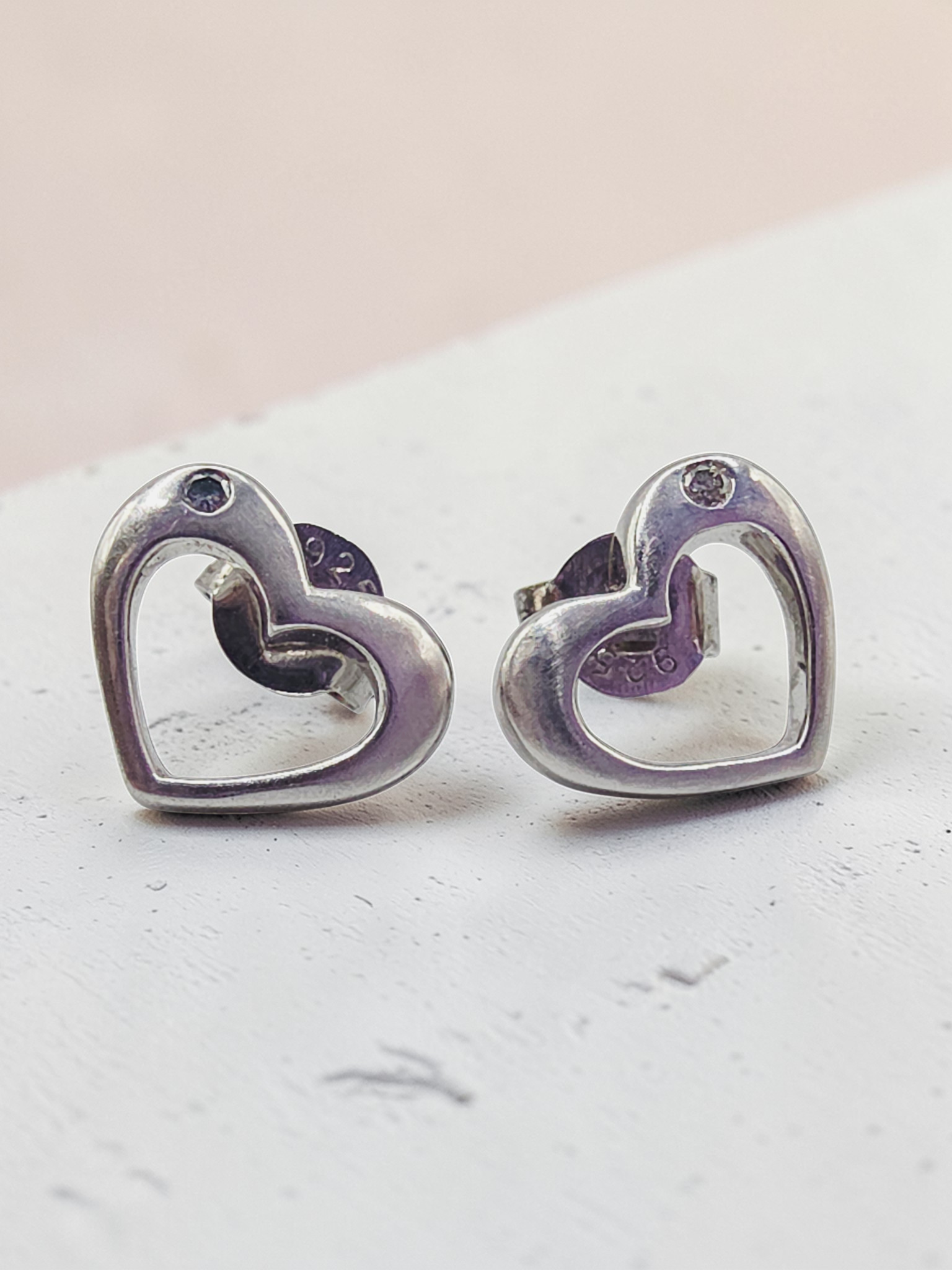 925 Sterling Silver Heart Stud Earring with Melee Diamond Accents
