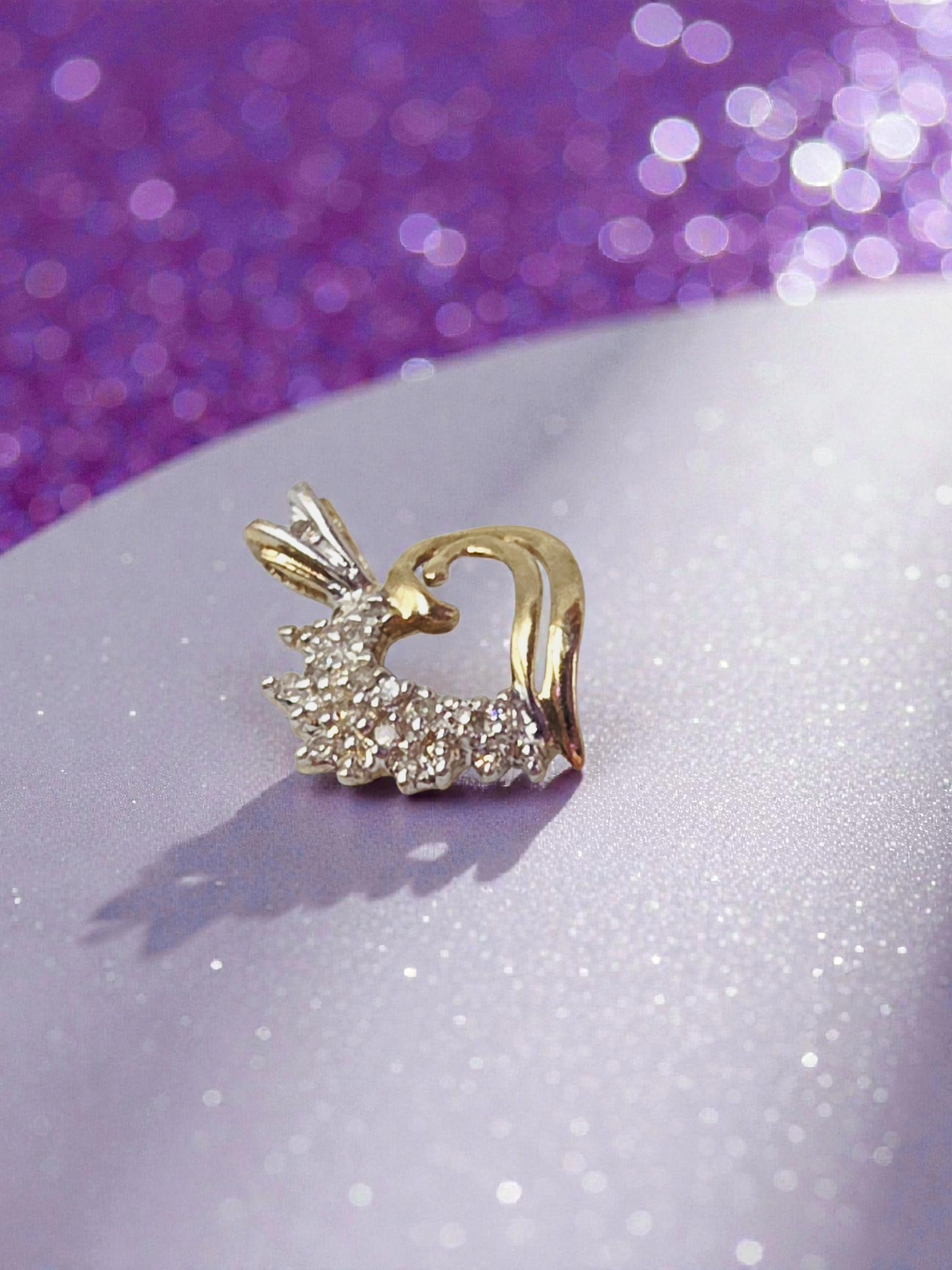 Solid 10K Yellow Gold Diamond Heart Necklace Pendant