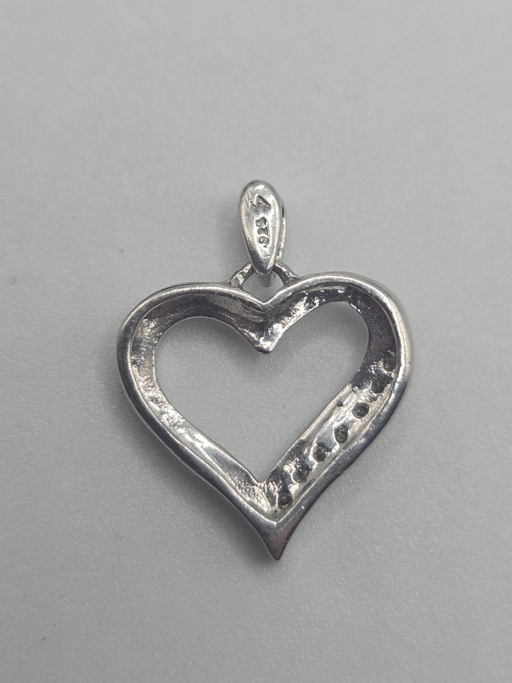 Vintage 925 Sterling Silver Diamond Heart Pendant Necklace ITALY - 18 Inch