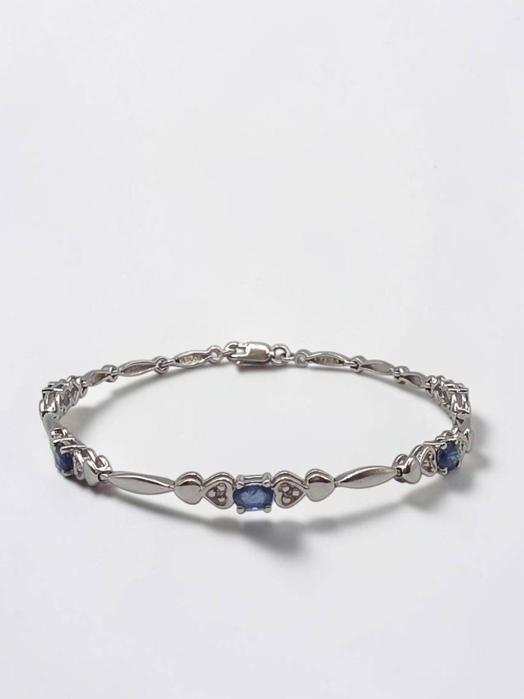 Vintage Sadye L Vassil Solid 10K Gold Blue Sapphire & Diamond Bracelet 7.25 Inch