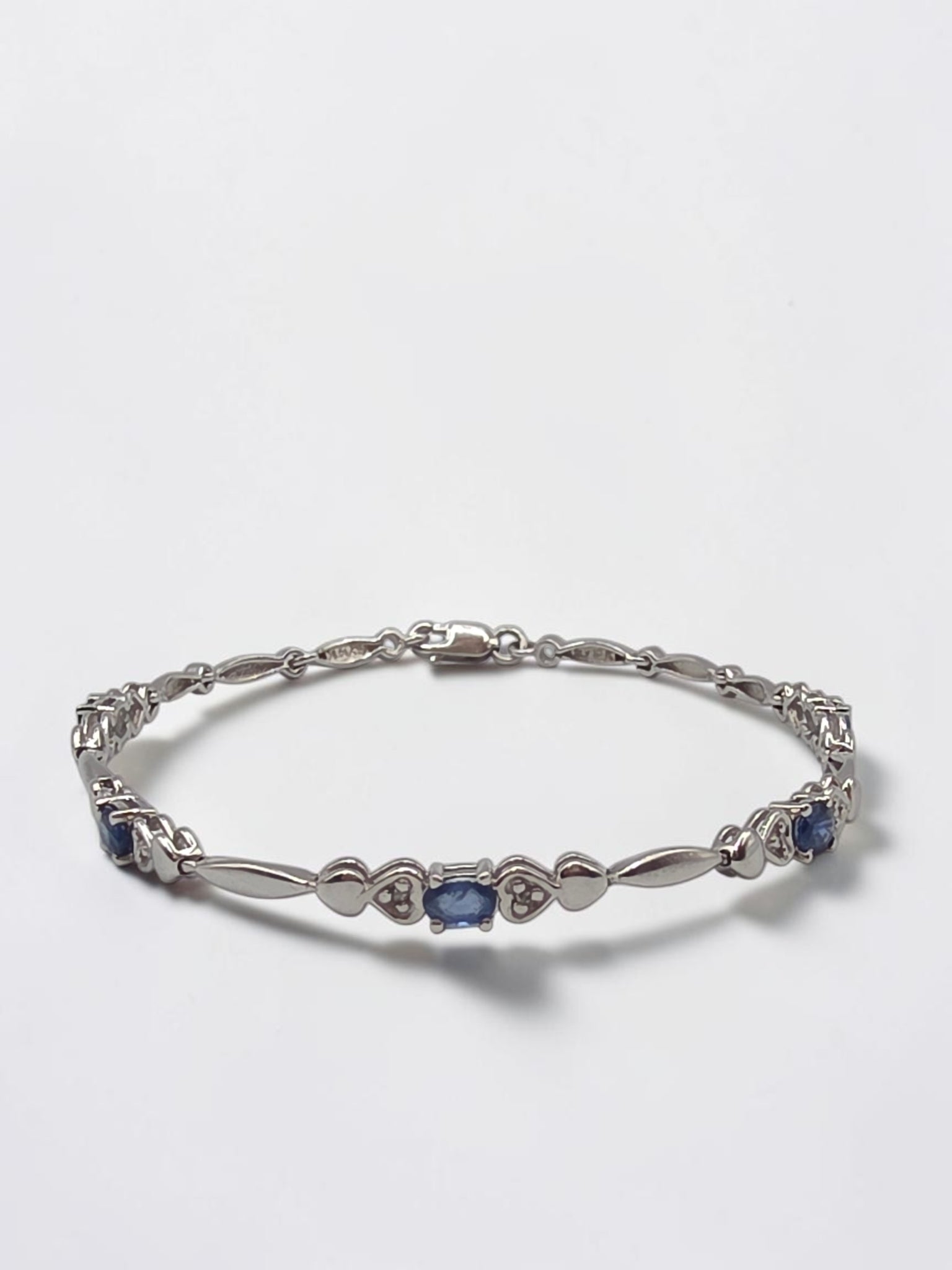 Vintage Sadye L Vassil Solid 10K Gold Blue Sapphire & Diamond Bracelet 7.25 Inch