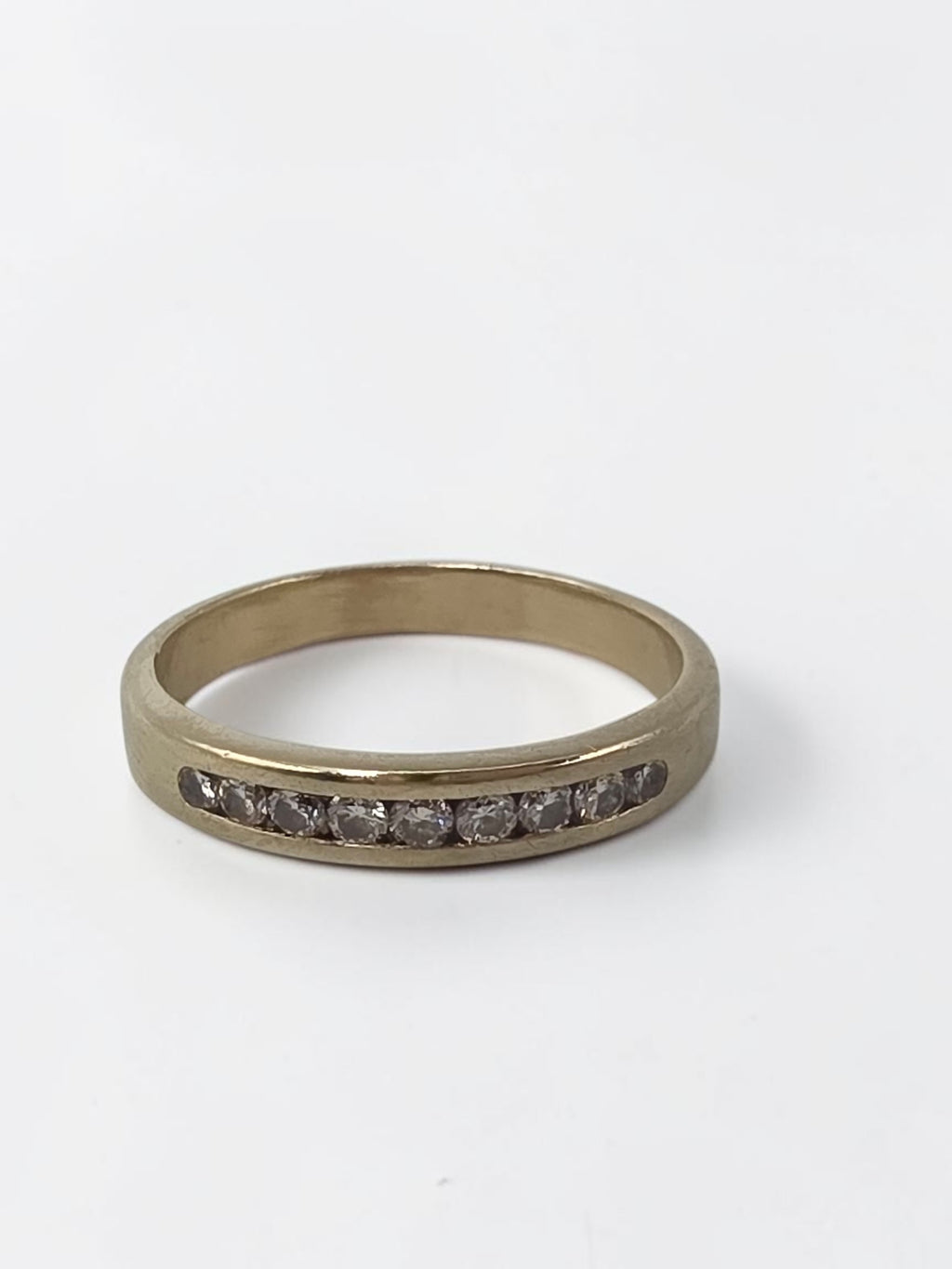 Solid 14K Yellow Gold 9 Diamond Channel Set Stackable Ring - Size 9