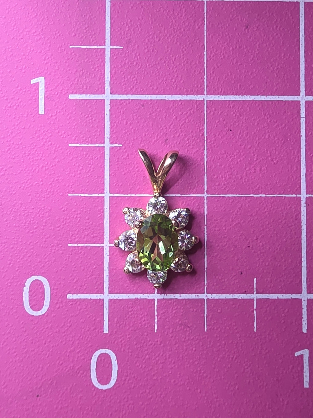Solid 14K Yellow Gold Oval Peridot Pendant with CZ Halo