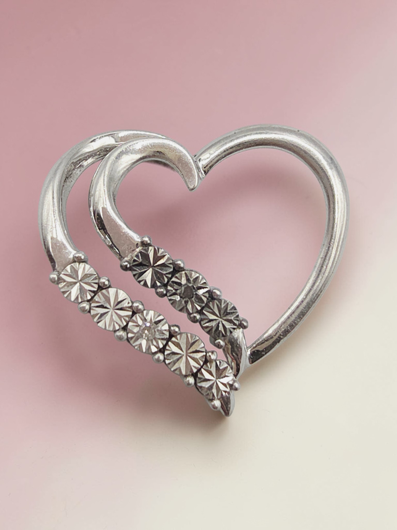 Regina Lane 925 Sterling Silver Heart Necklace Pendant with Diamond Accents