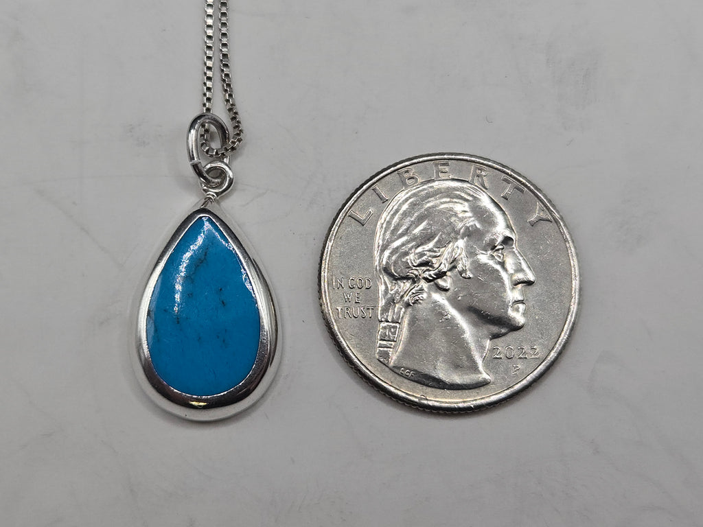 Mexico 950 Silver Turquoise Teardrop Pendant Italian Necklace - 19.5 Inch