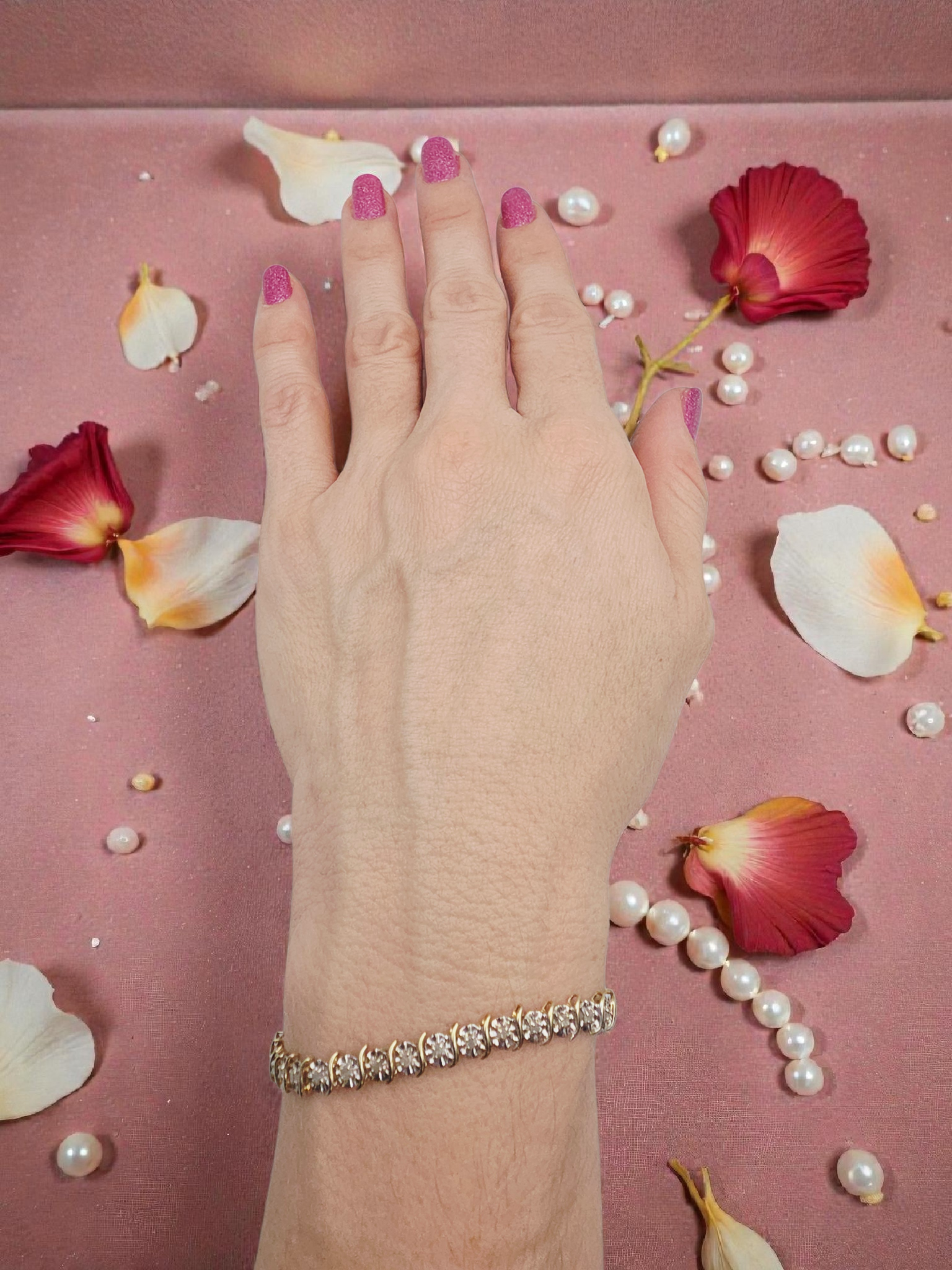 Solid 10K Yellow & White Gold Diamond Tennis Bracelet - 7 Inches