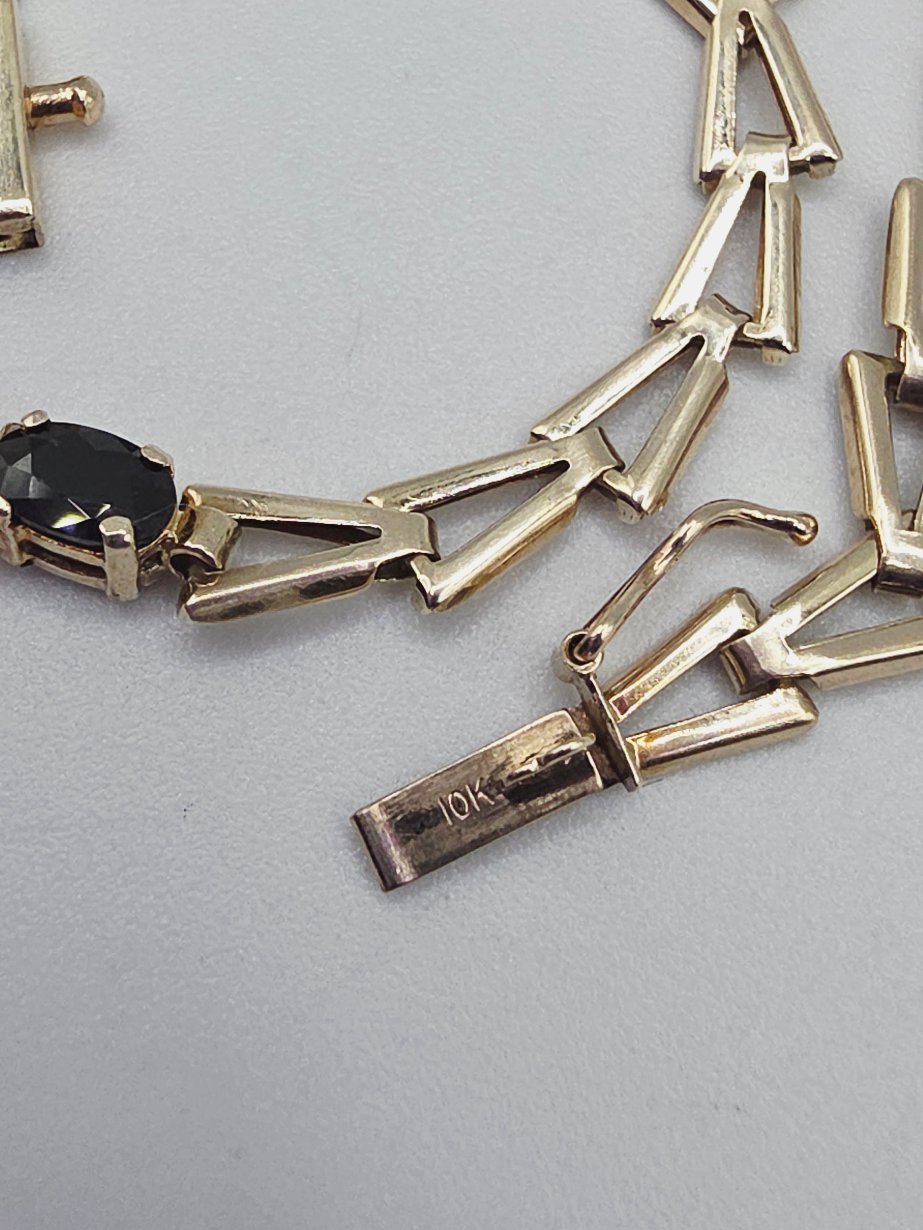 Solid 10K Yellow Gold Bracelet with Blue Sapphires and Diamonds - 7.25 Inch