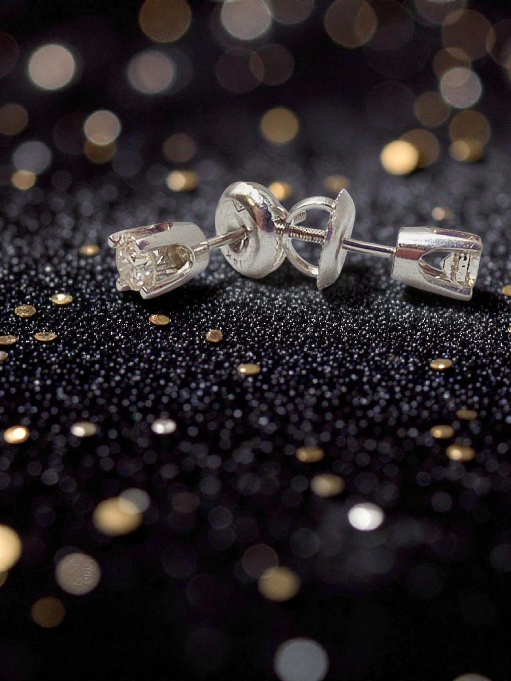 Solid 14K White Gold Diamond Stud Earrings with Screwbacks