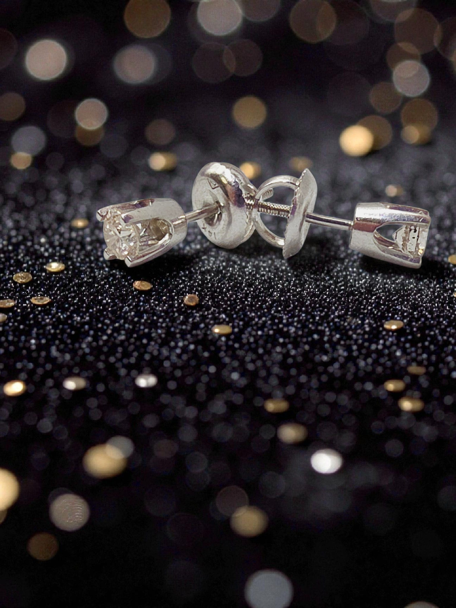 Solid 14K White Gold Diamond Stud Earrings with Screwbacks