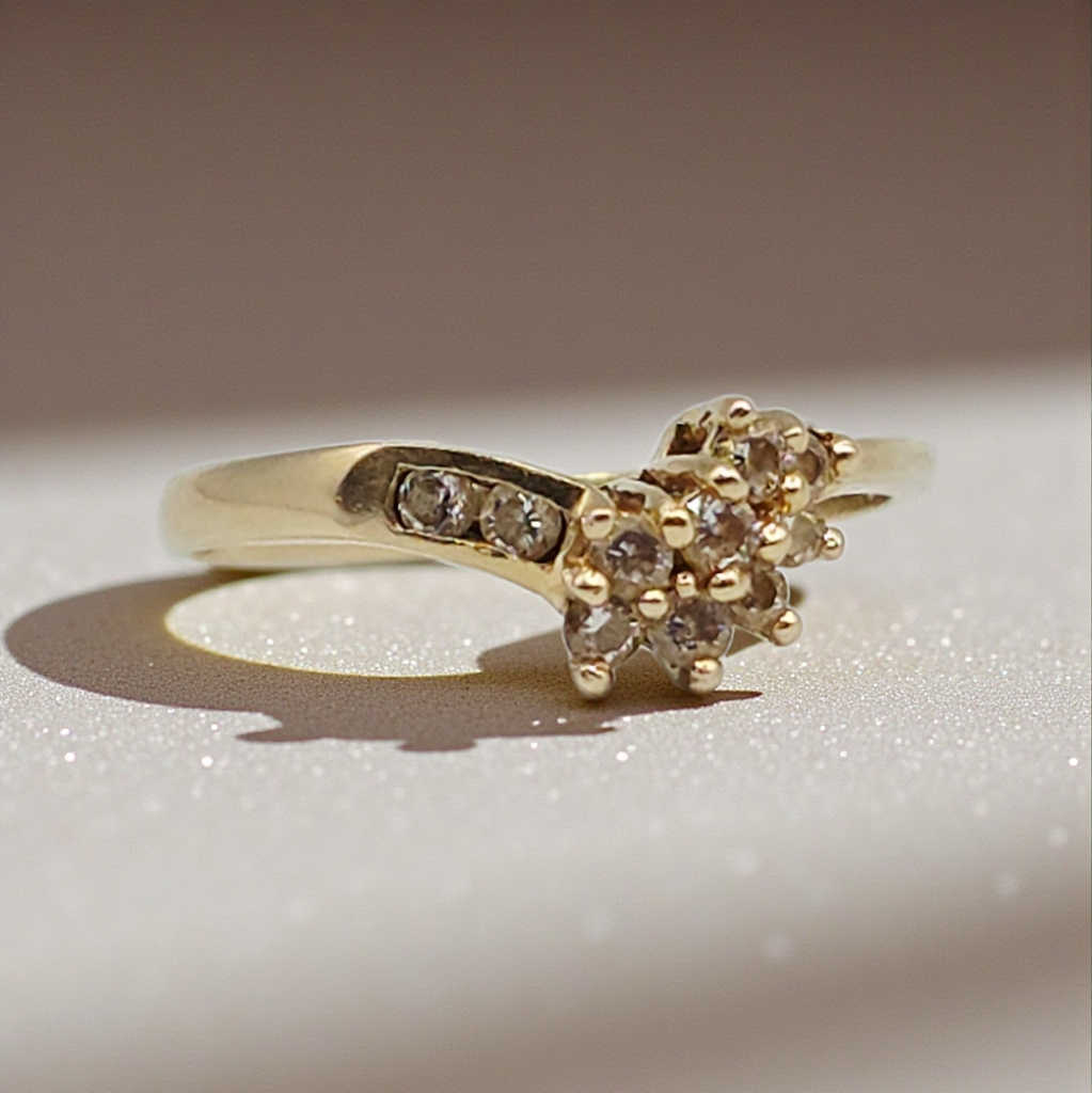 Solid 14K Yellow Gold Cluster Ring with Gemstones – Size 7.25