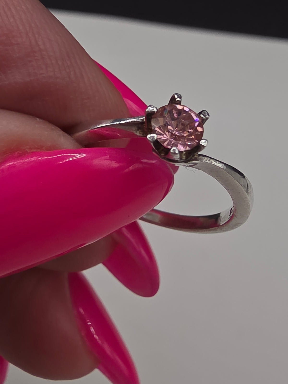 Sterling Silver Ring with Pink Gem Size 4.25