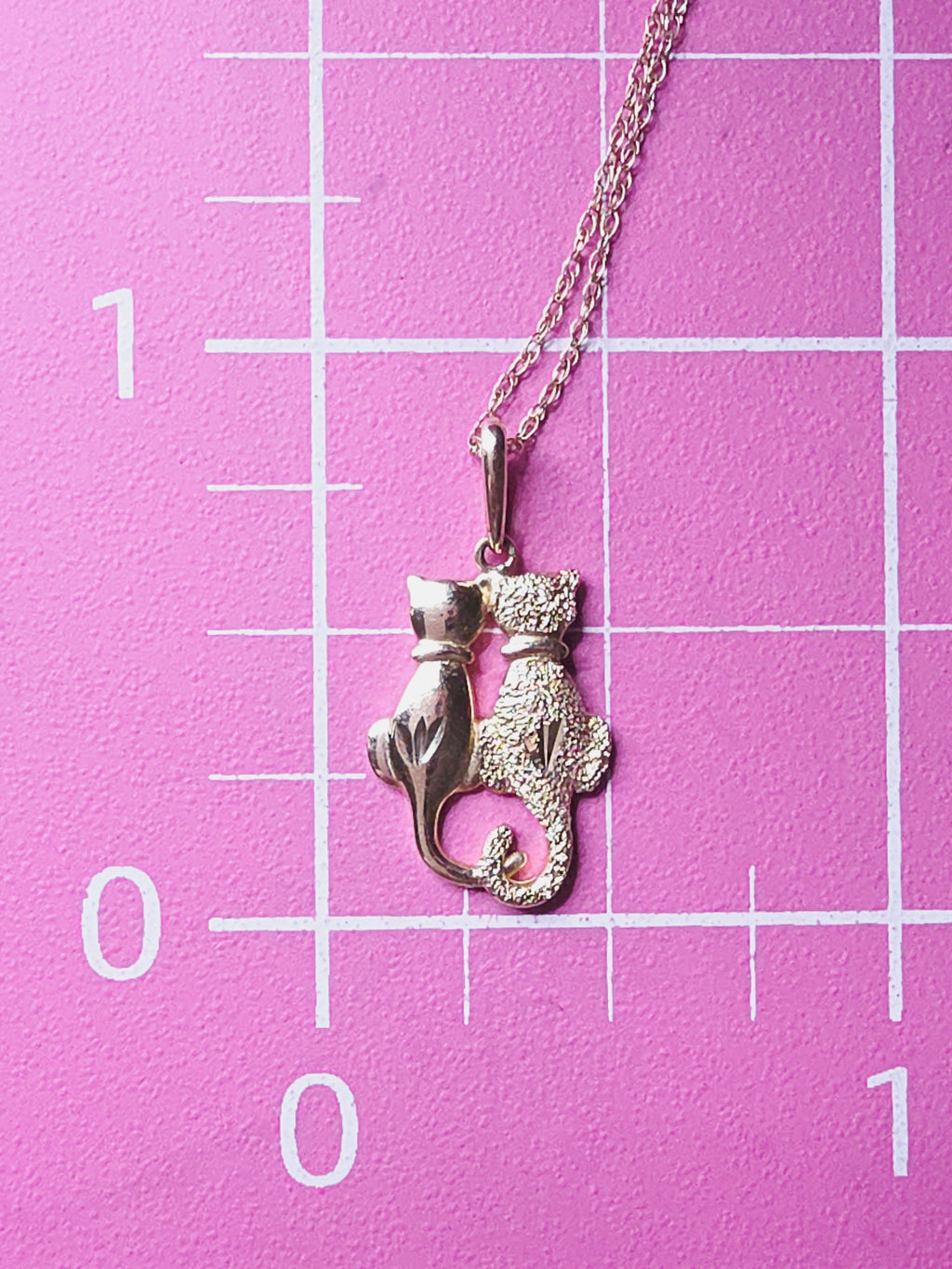 Solid 10K Yellow Gold Kitty Cat Love Couple Pendant Necklace - 18 Inch