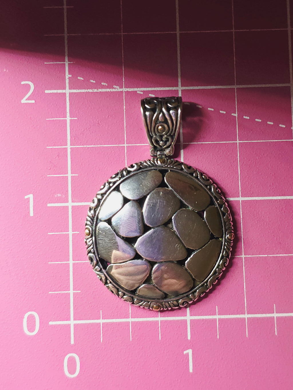 EFFY Sterling Silver Round Pebble Disc Necklace Pendant with 18K Gold Accents