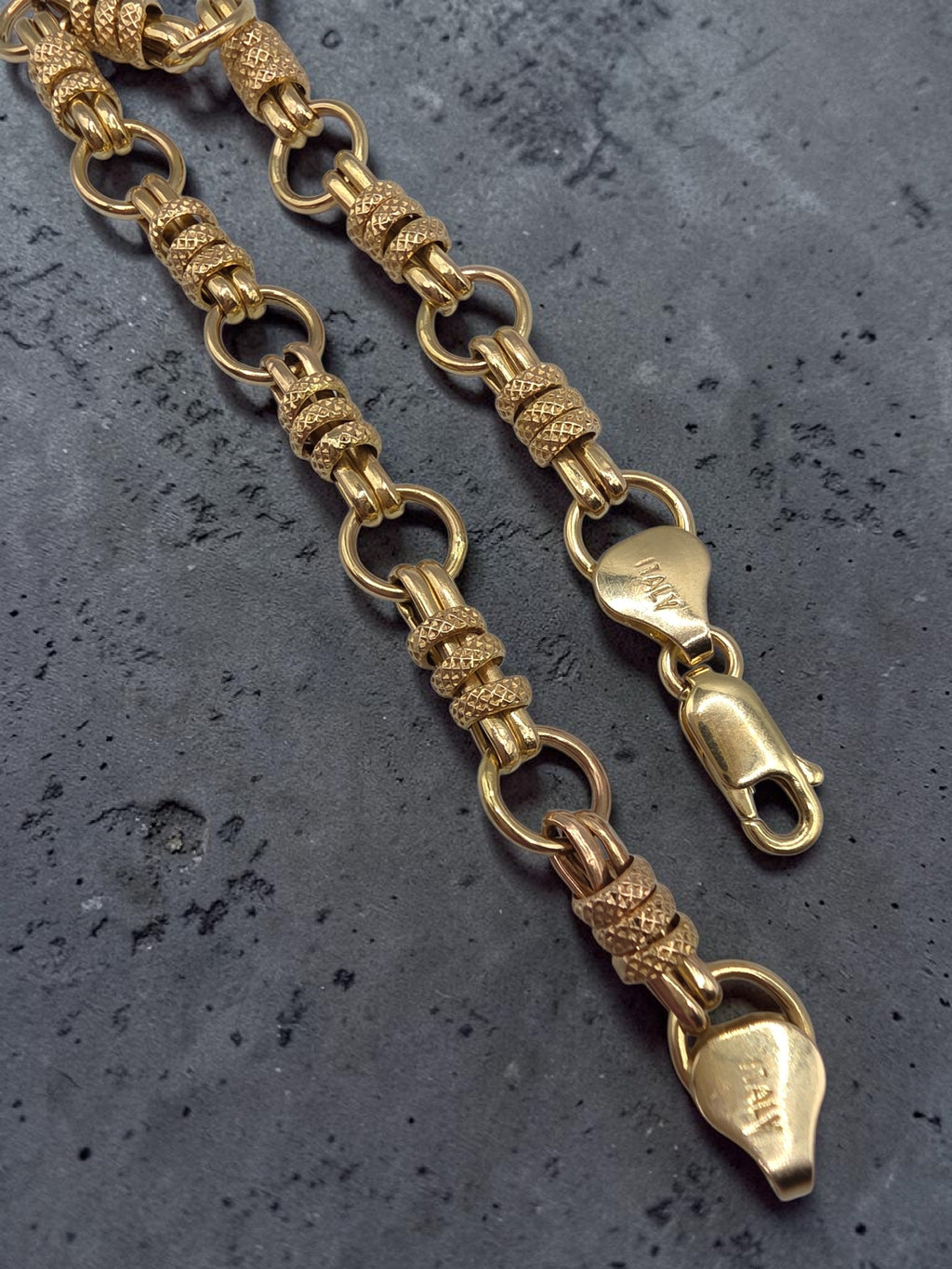 Unique Vintage Solid 14K Yellow Gold Station Link Bracelet - 7 Inch