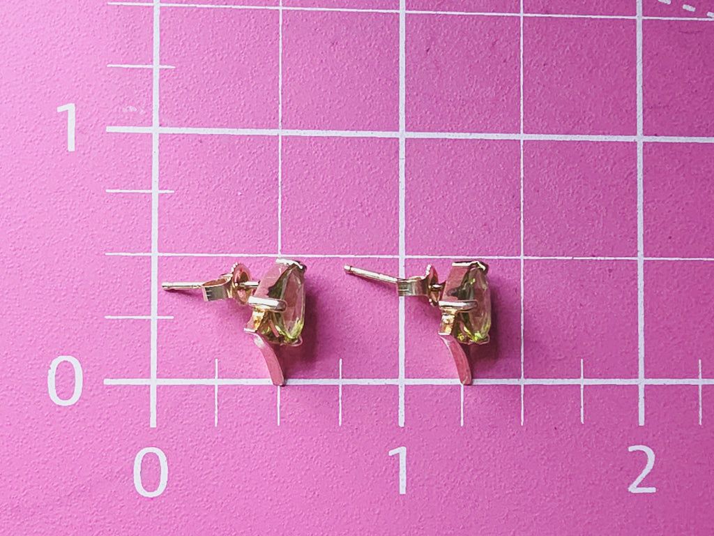 Solid 14K Yellow Gold Trillion Cut Peridot Stud Earrings