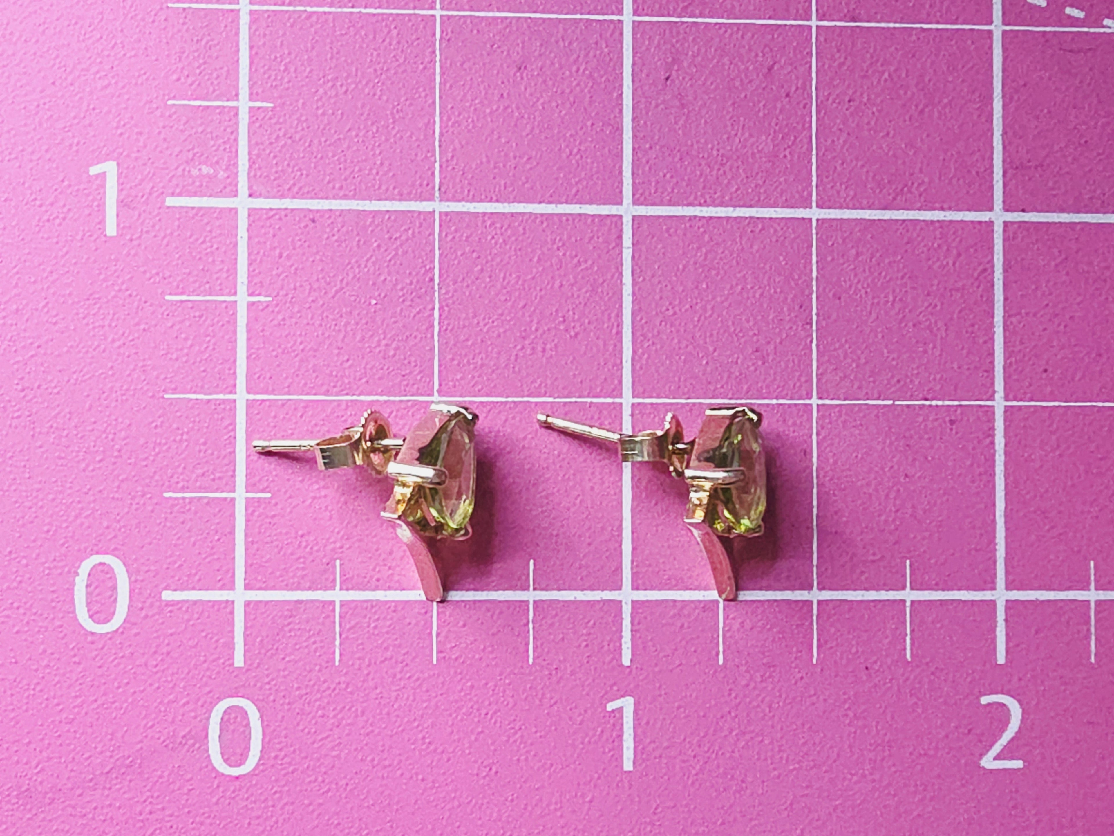 Solid 14K Yellow Gold Trillion Cut Peridot Stud Earrings
