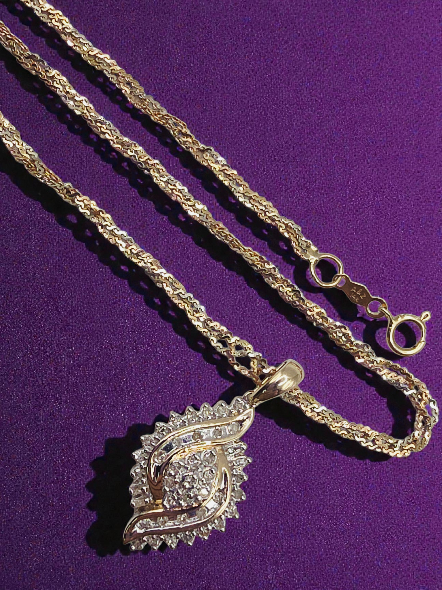 Solid 14K Gold Braided S-Link Chain Necklace with Solid 10K Diamond Pendant