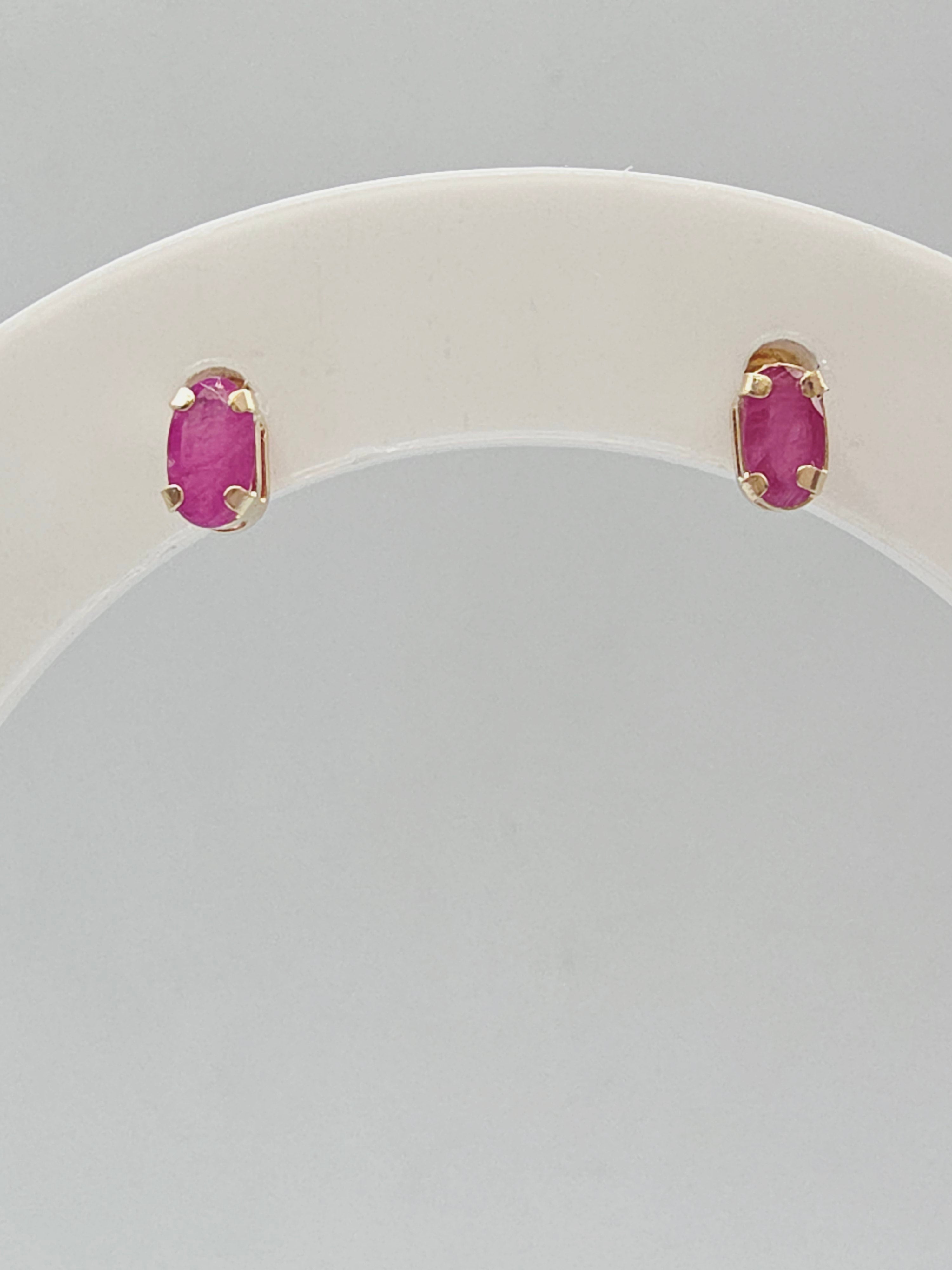 JCM Solid 10K Yellow Gold Oval Cut Natural Ruby Stud Earrings