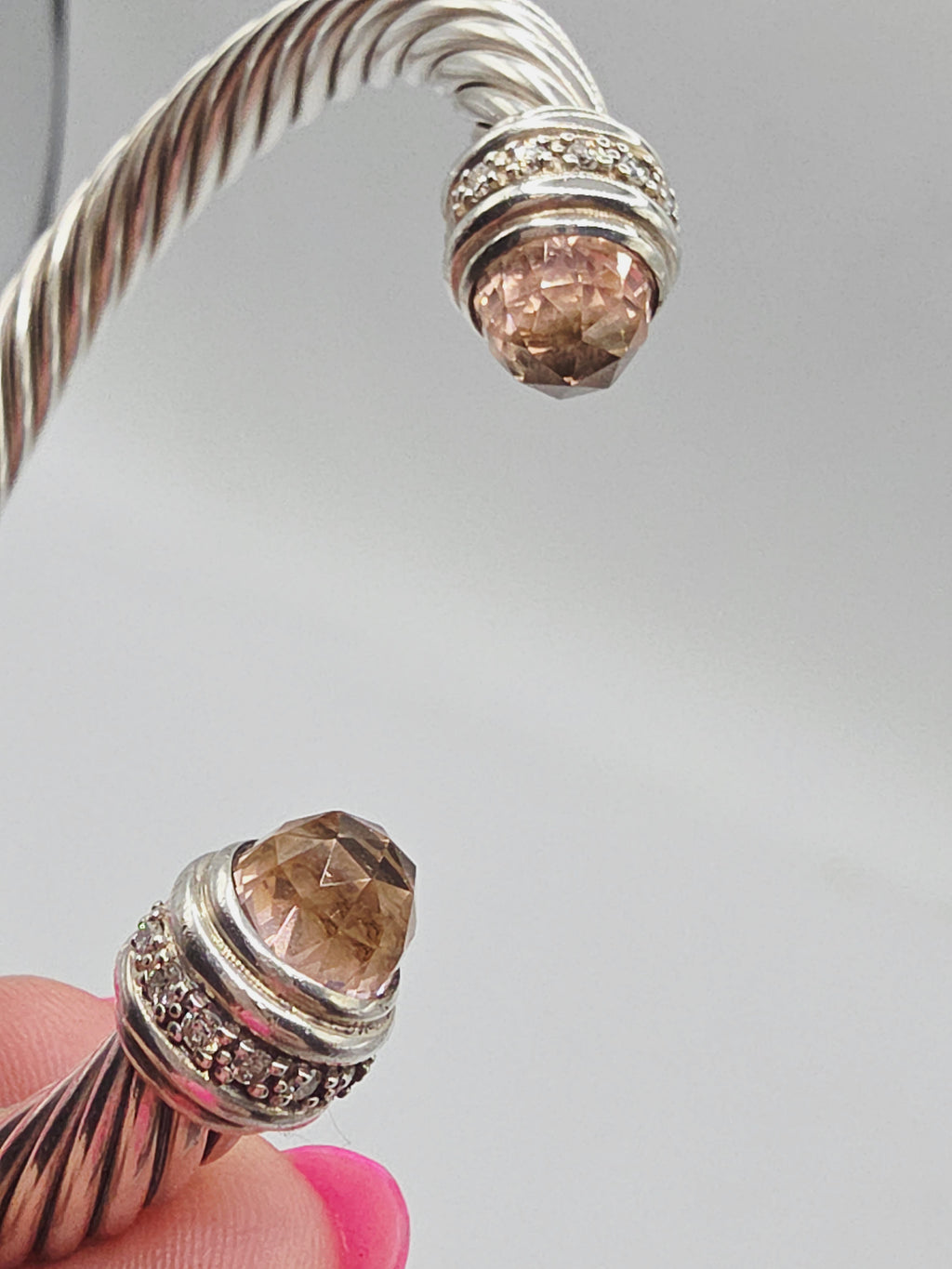 David Yurman Sterling Silver Cable Bracelet with Morganite & Diamonds - Medium