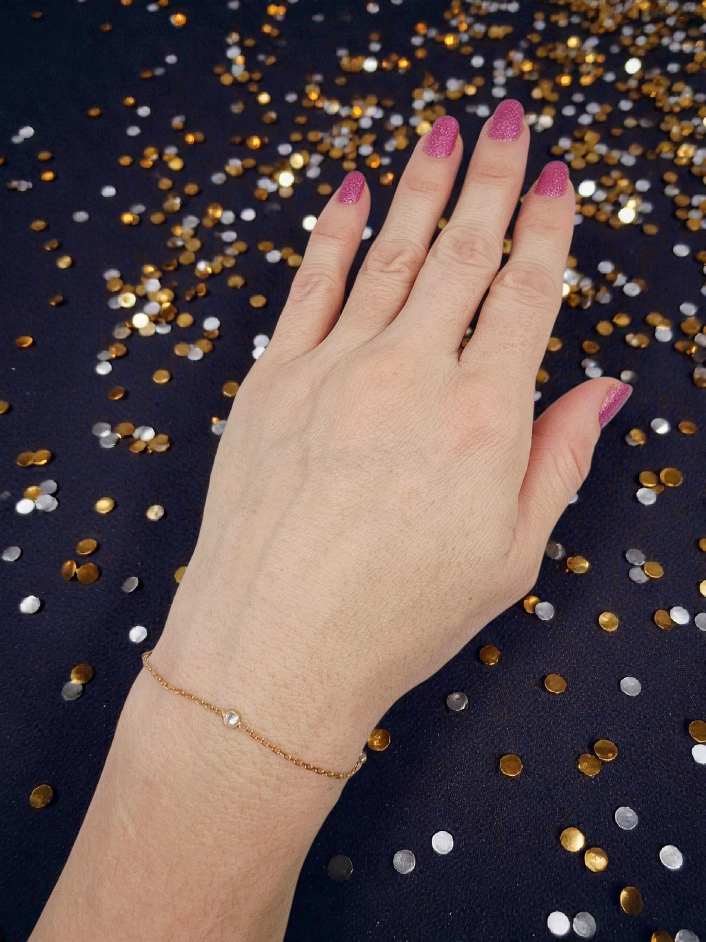 Solid 14K Yellow Gold Chain Bracelet with CZ Accents - 8.5 Inch