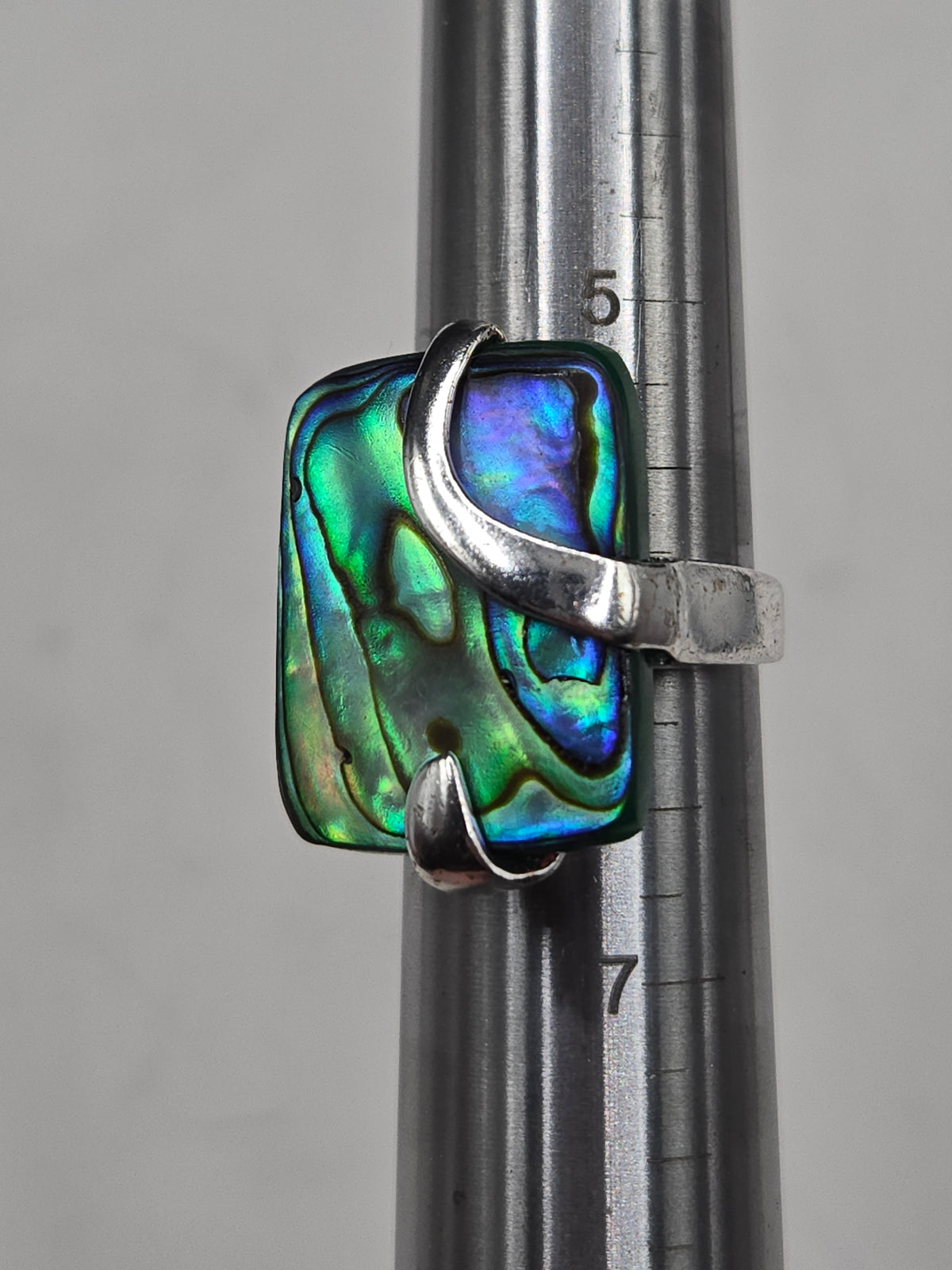 Sterling Silver 925 Abalone Paua Shell Rectangular Statement Ring Size 6